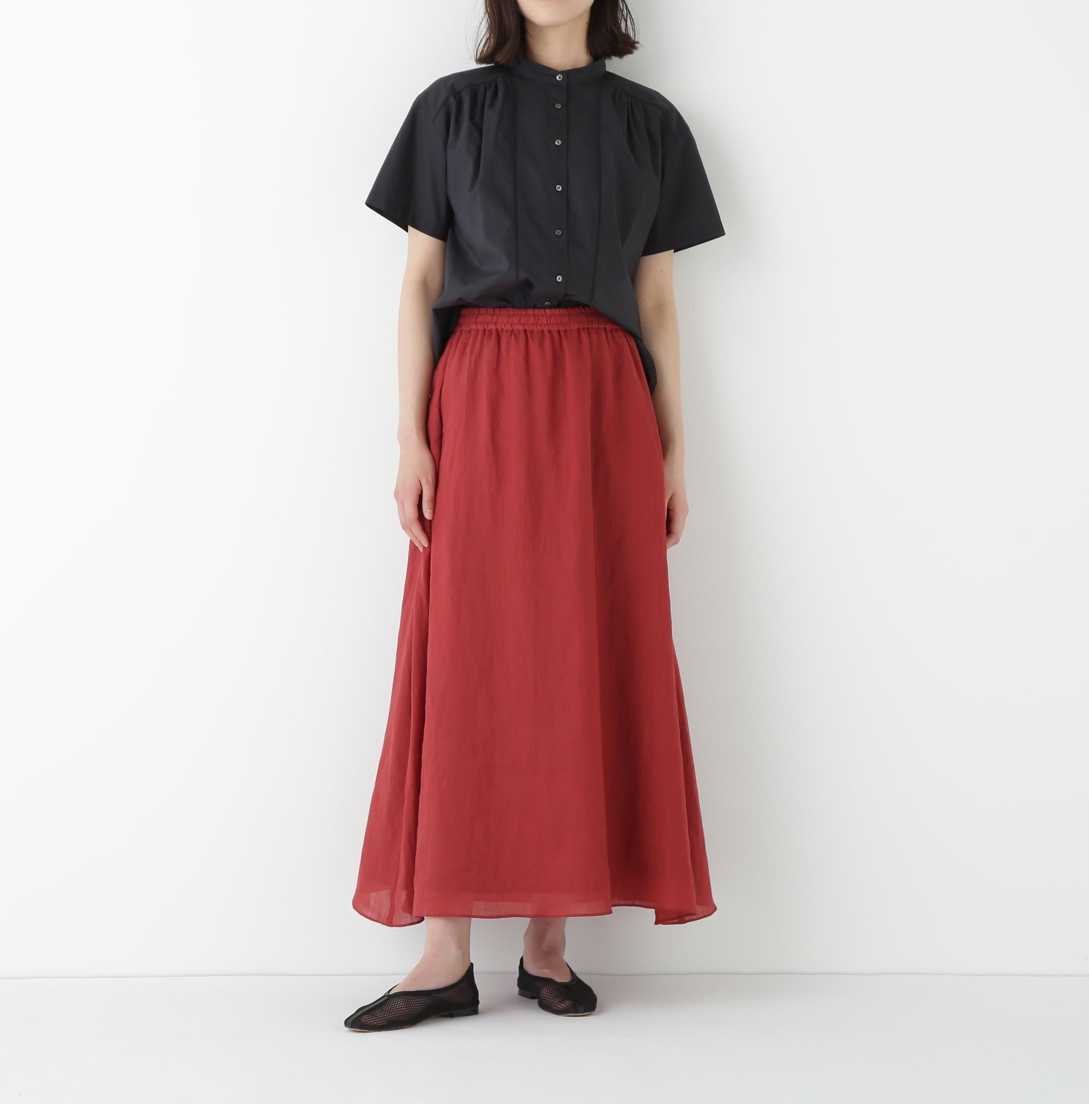 ◆ラミーサイドボックスタックギャザースカート レッドブラウン