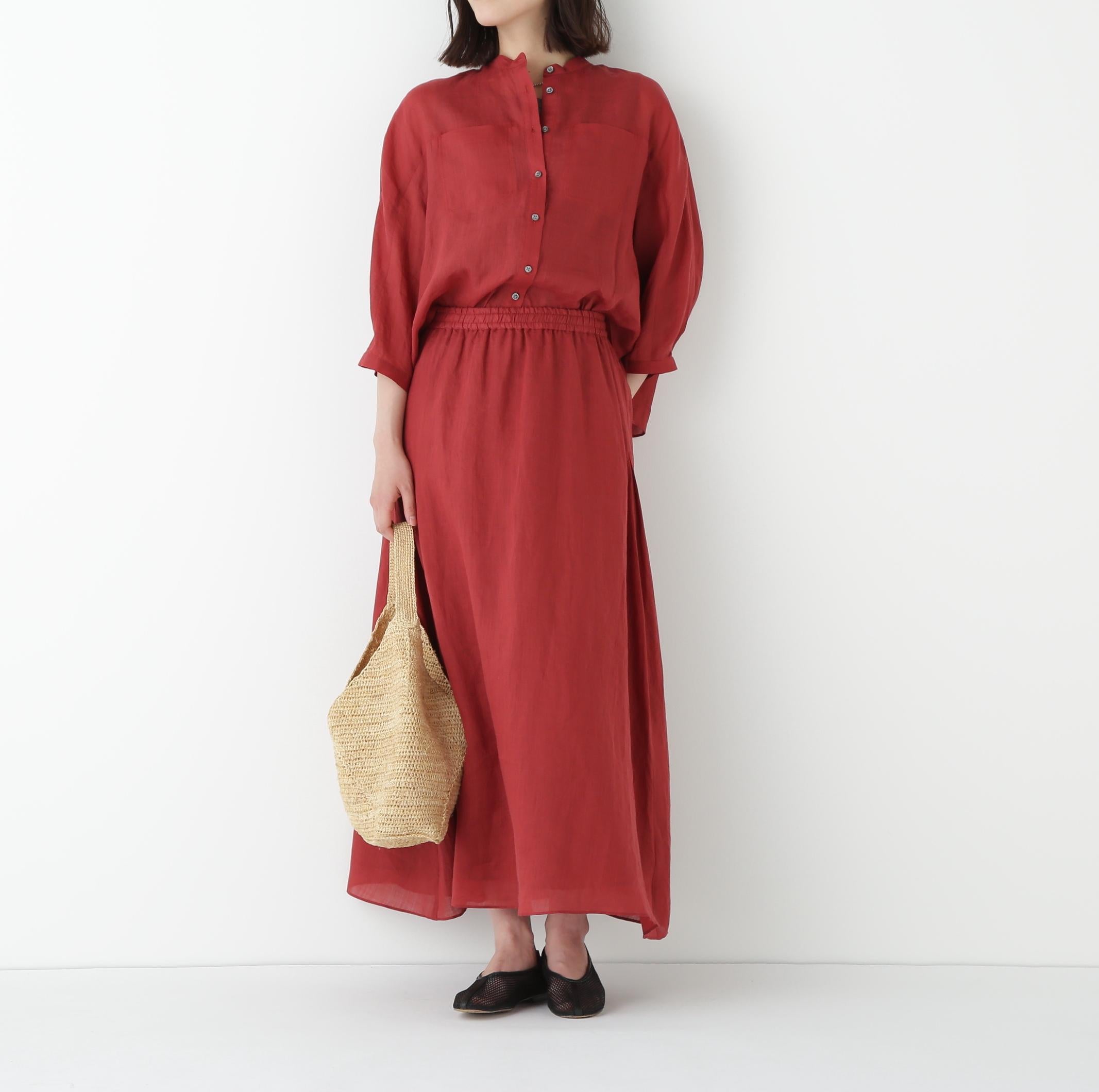 ◆ラミーサイドボックスタックギャザースカート レッドブラウン