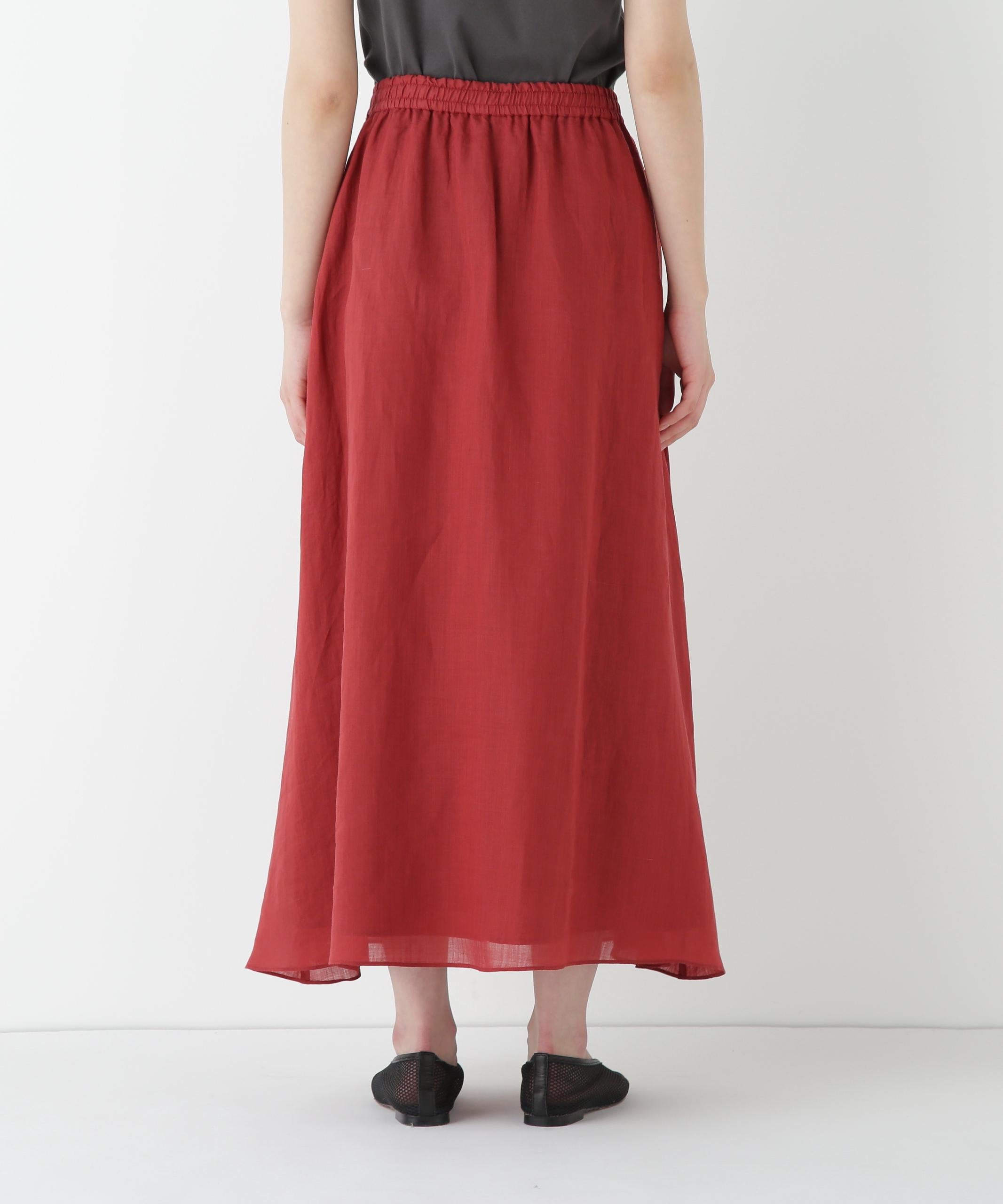 ◆ラミーサイドボックスタックギャザースカート レッドブラウン