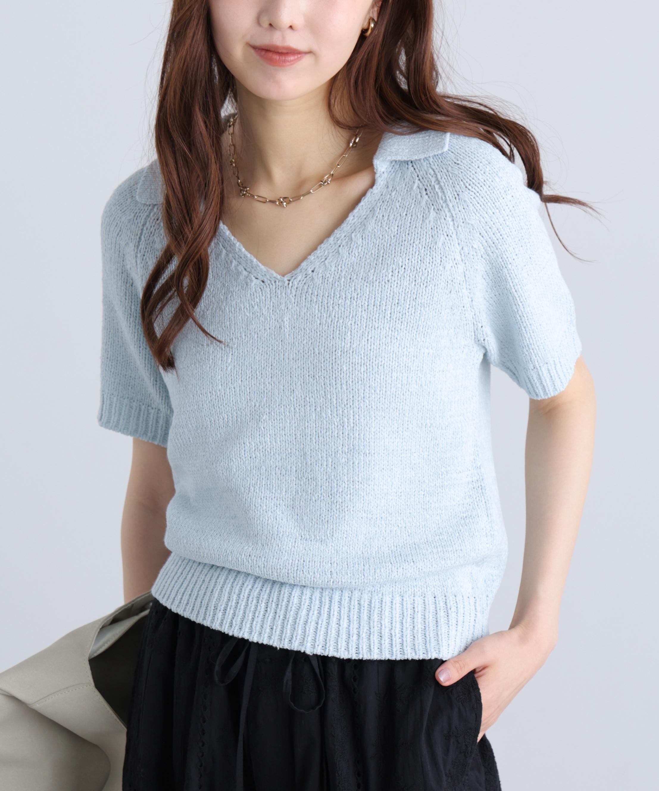 テープヤーン半袖ニット サックス