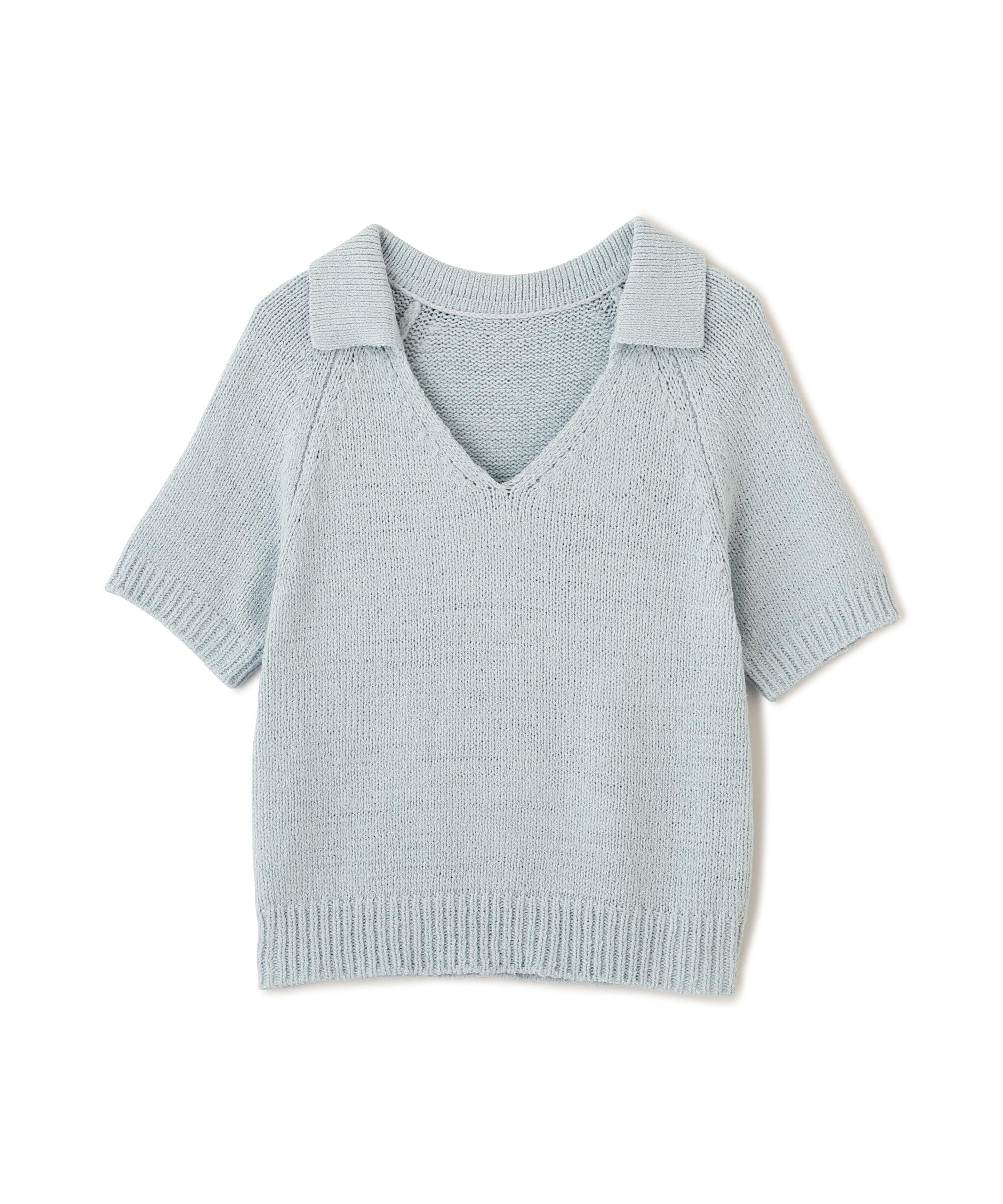 テープヤーン半袖ニット サックス