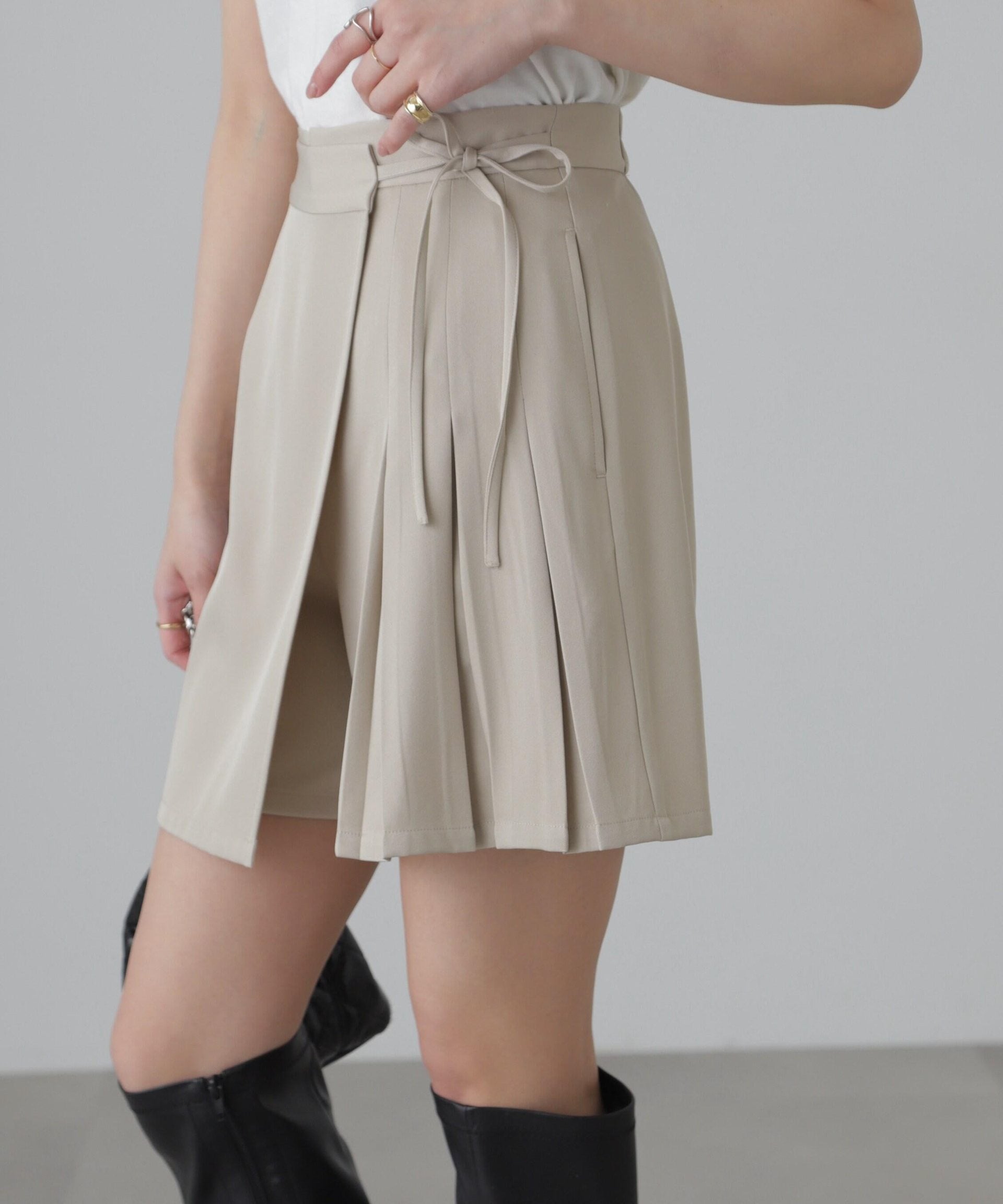 サイドリボンラップスカートパンツ ベージュ