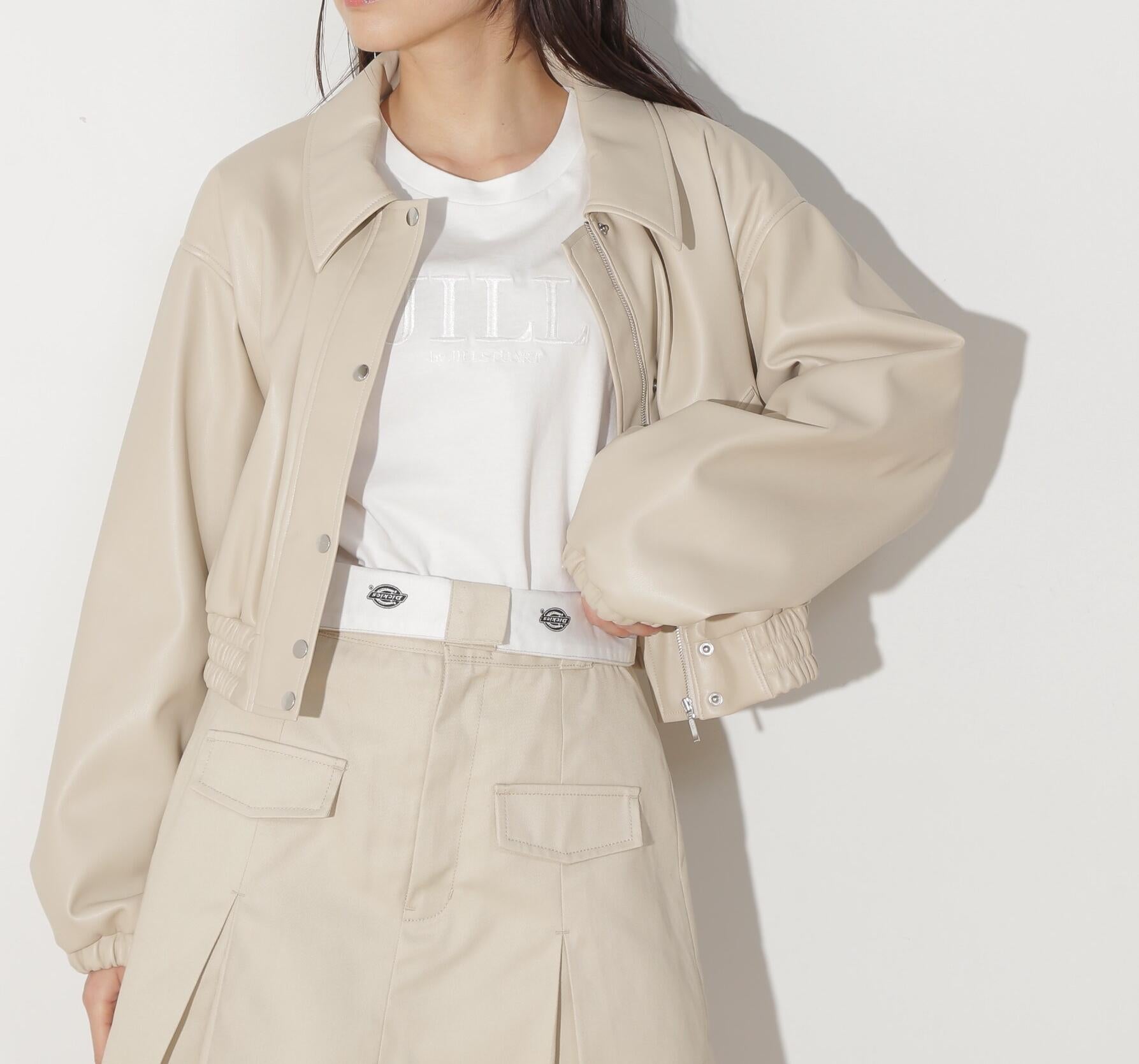 フェイクレザーショートブルゾン ベージュ