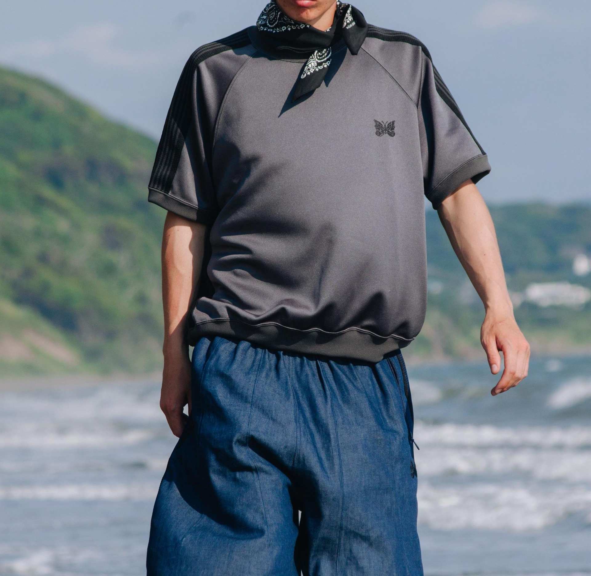 Needles/ニードルズ 別注Tack S/S Cew Neck Shit-Poly Smooth チャコール