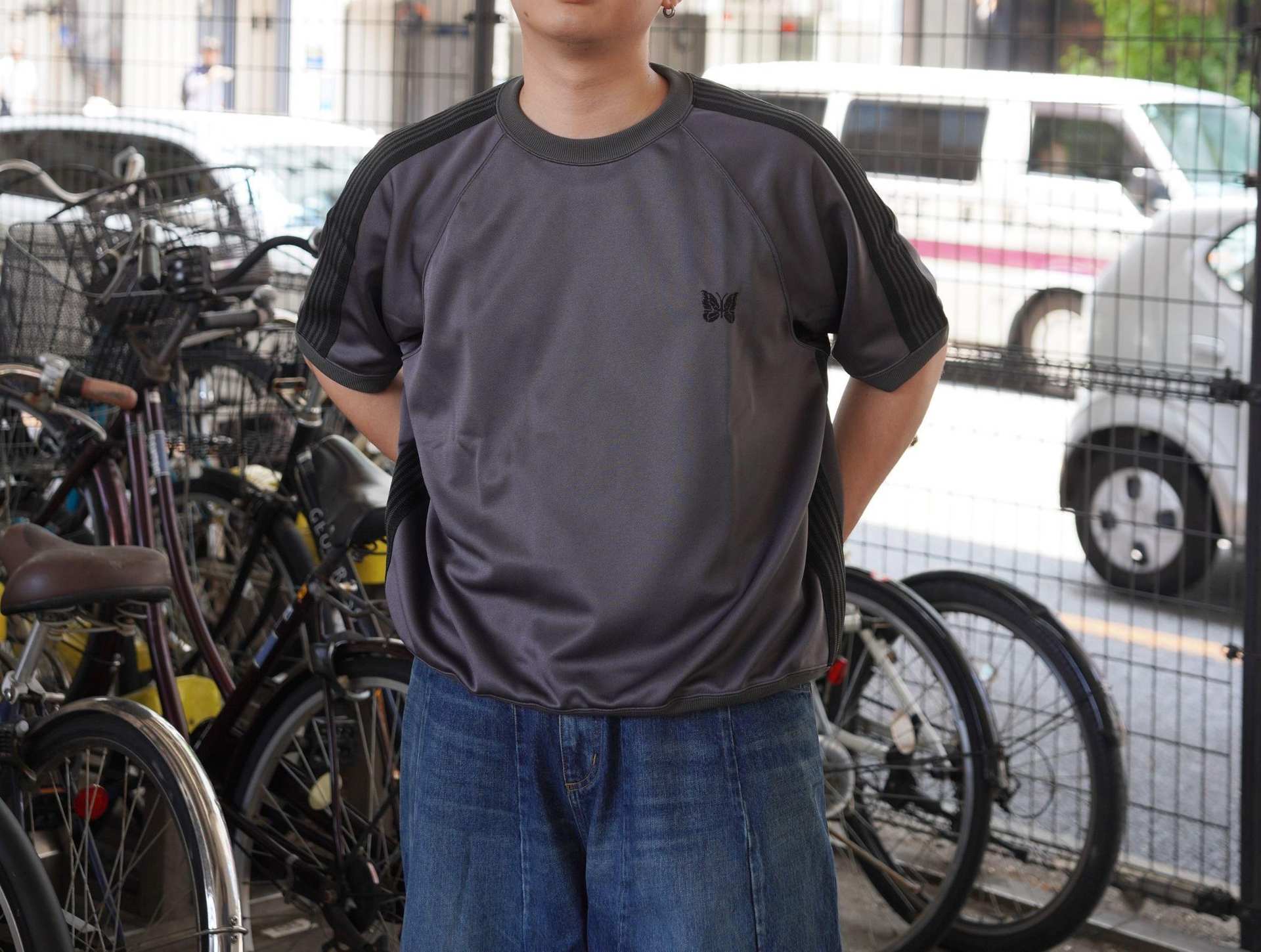 Needles/ニードルズ 別注Tack S/S Cew Neck Shit-Poly Smooth チャコール