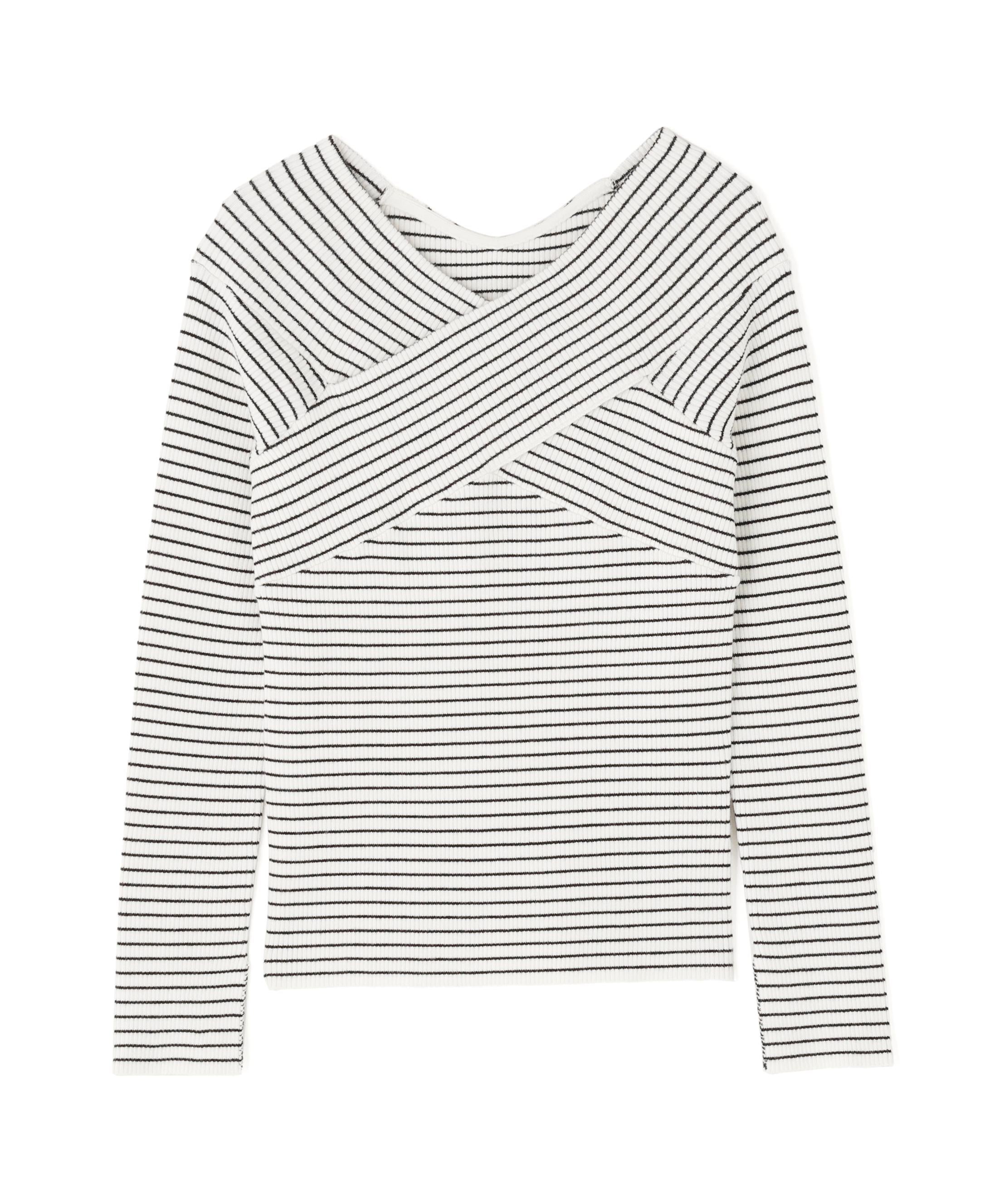 クロスネックリブニット オフ×ブラック2