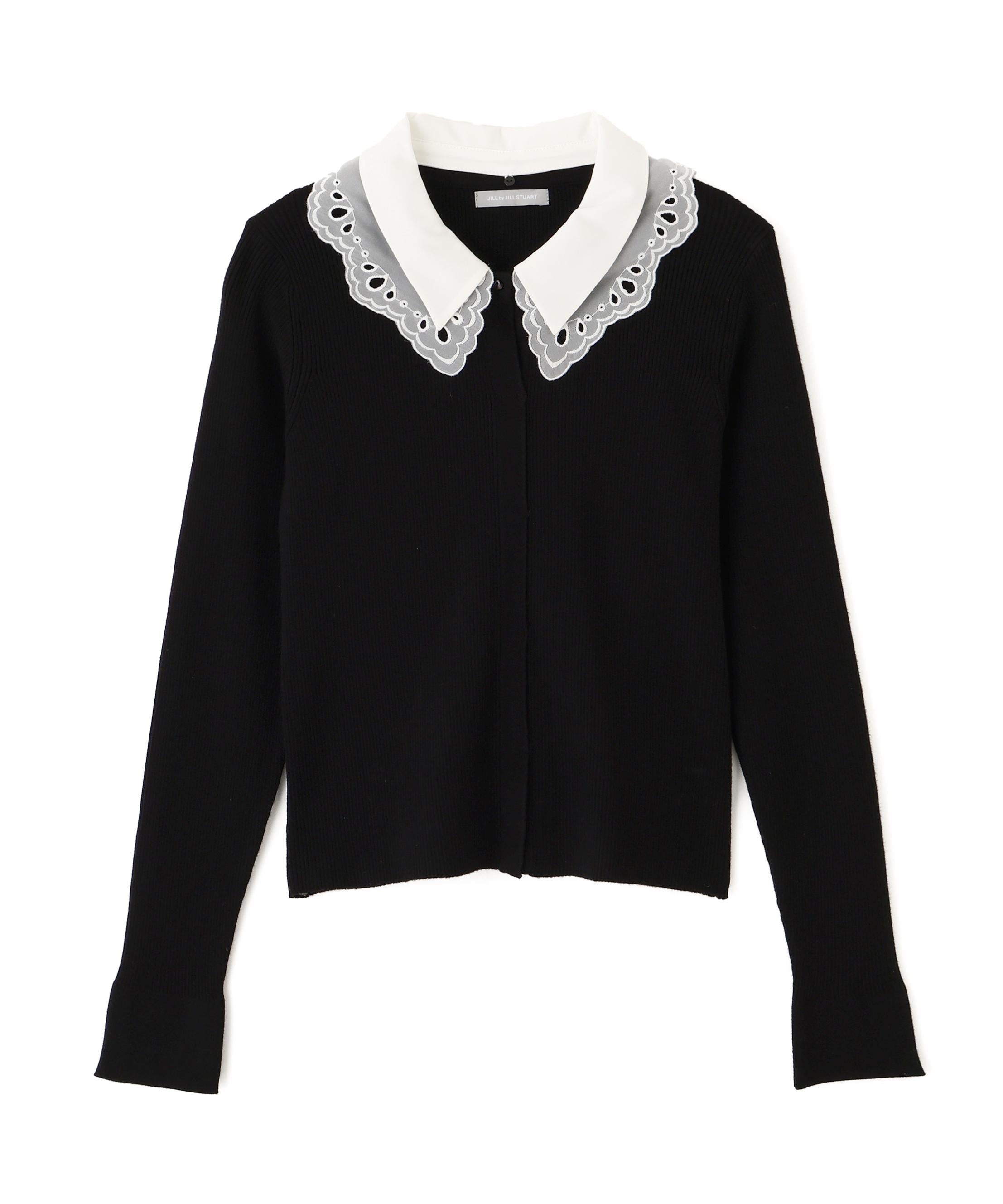 レース衿レイヤードニット ブラック