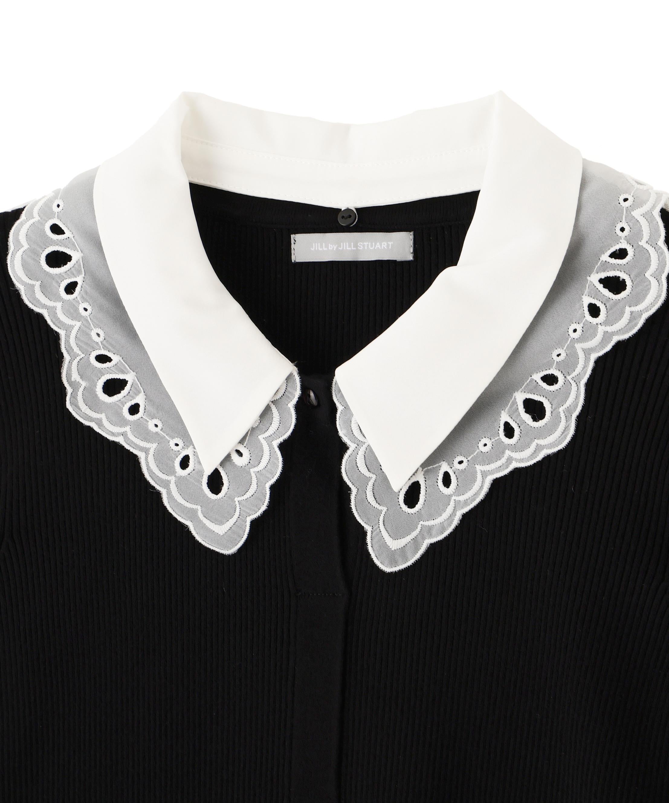 レース衿レイヤードニット ブラック