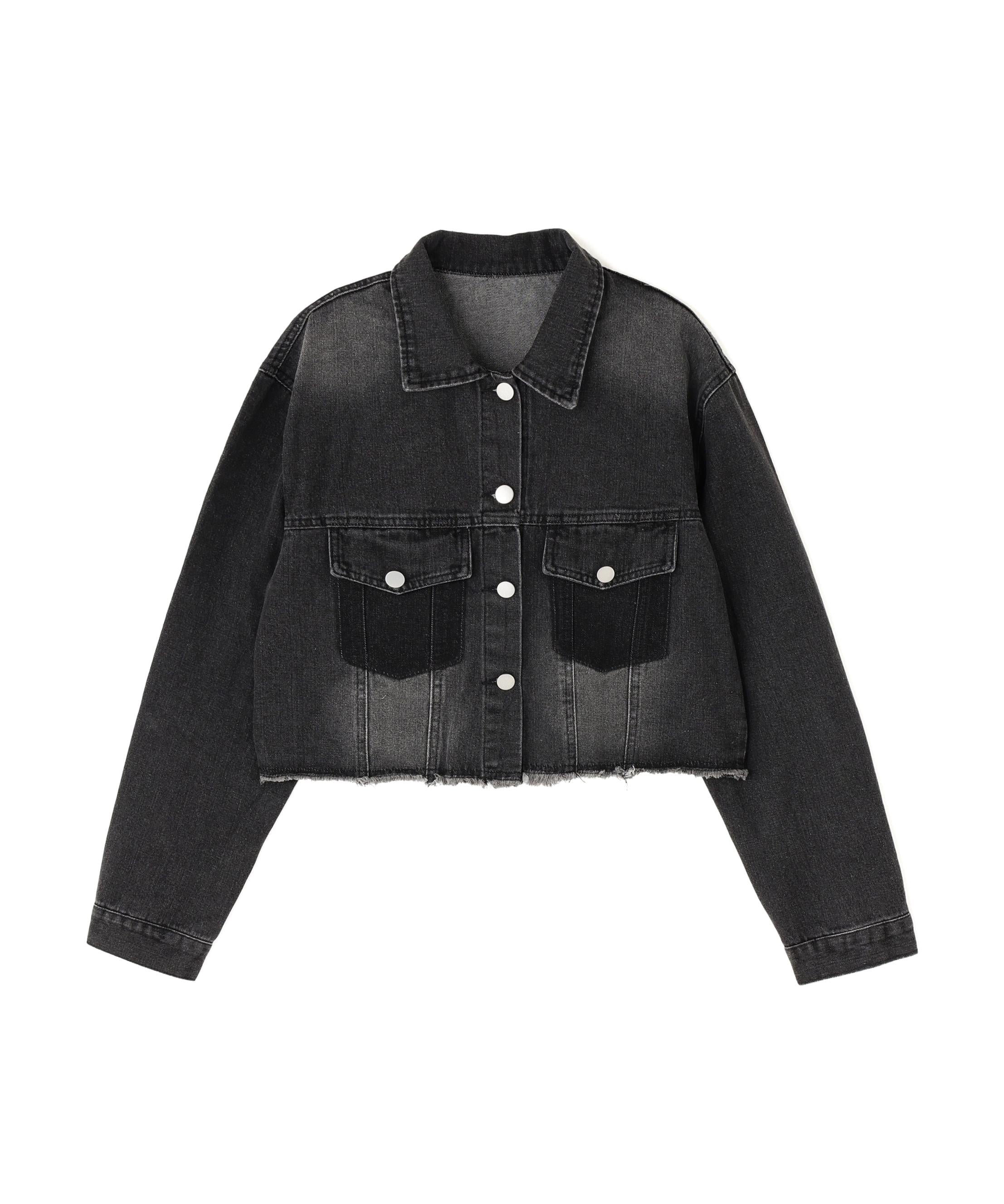 MITSUKI/ミツキ/切りっぱなしクロップドデニムジャケット ブラック