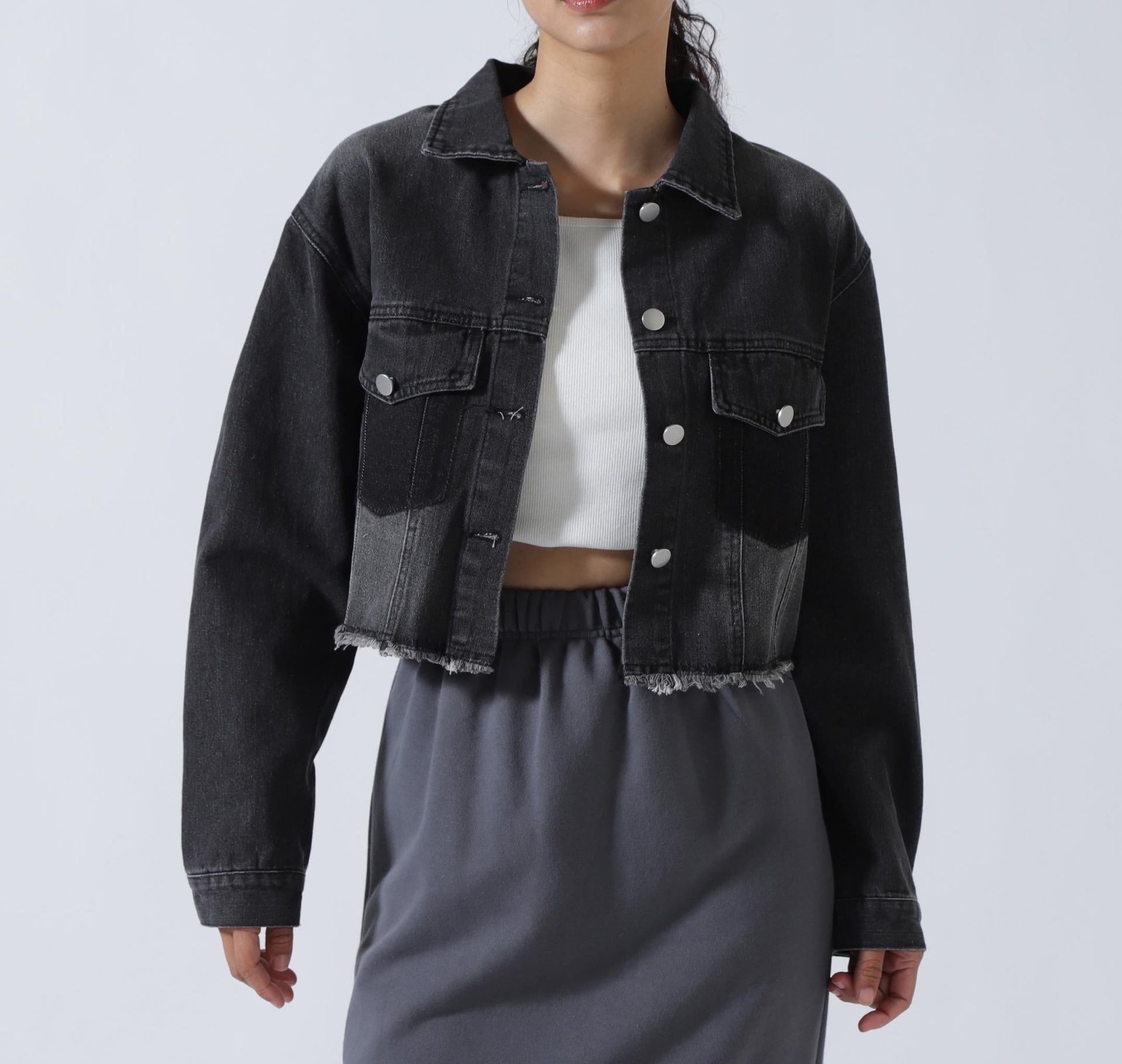MITSUKI/ミツキ/切りっぱなしクロップドデニムジャケット ブラック