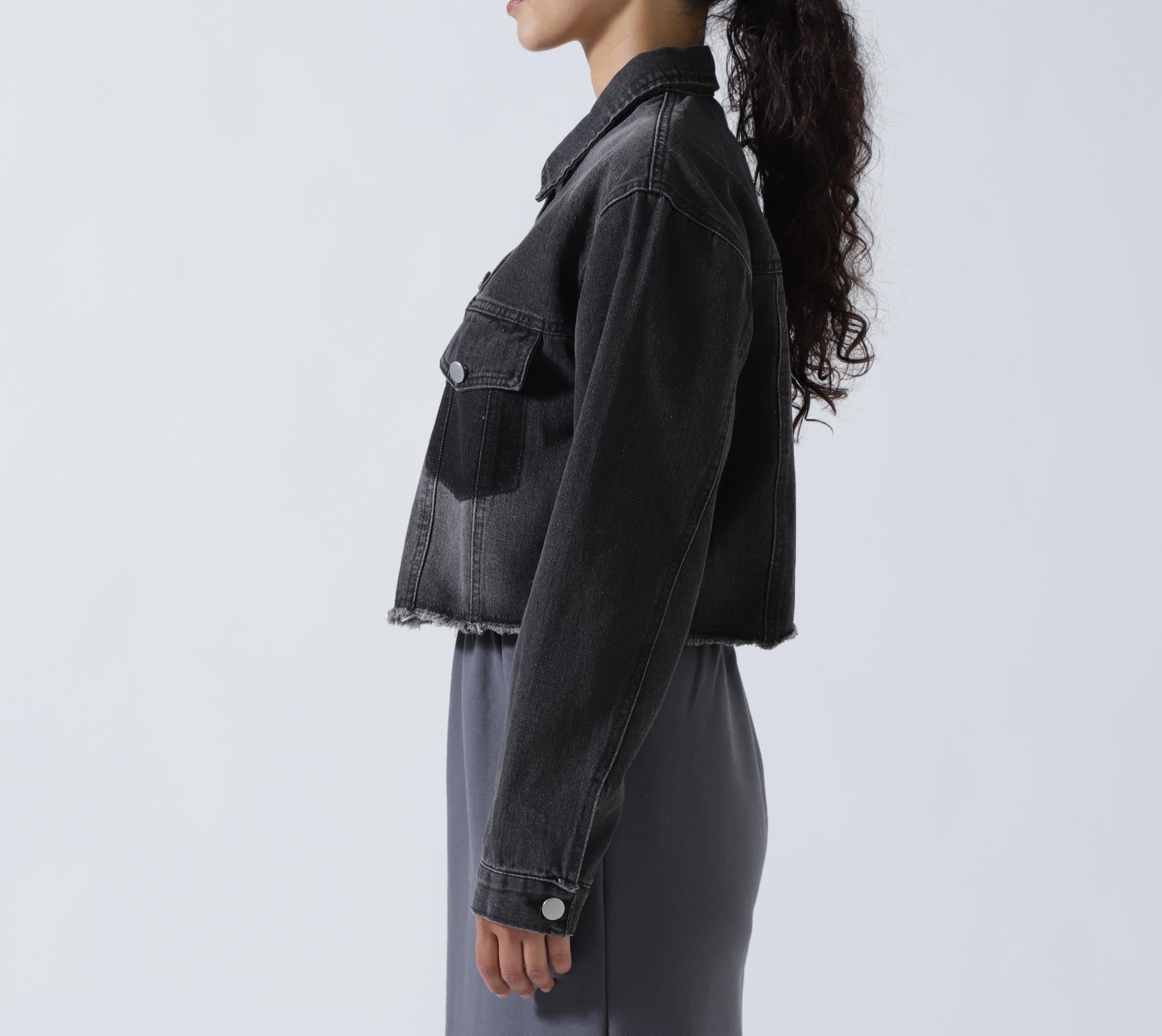 MITSUKI/ミツキ/切りっぱなしクロップドデニムジャケット ブラック