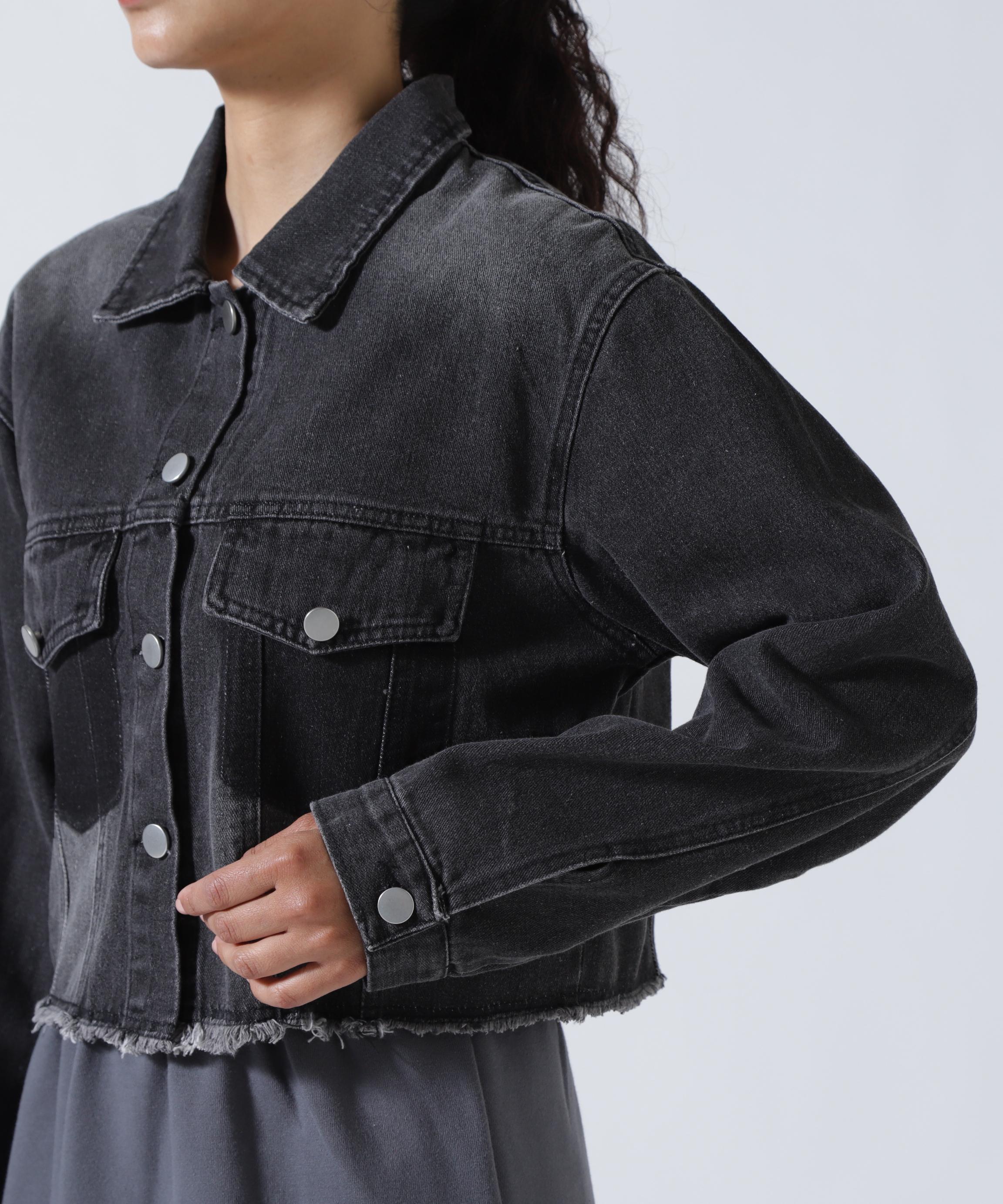 MITSUKI/ミツキ/切りっぱなしクロップドデニムジャケット ブラック