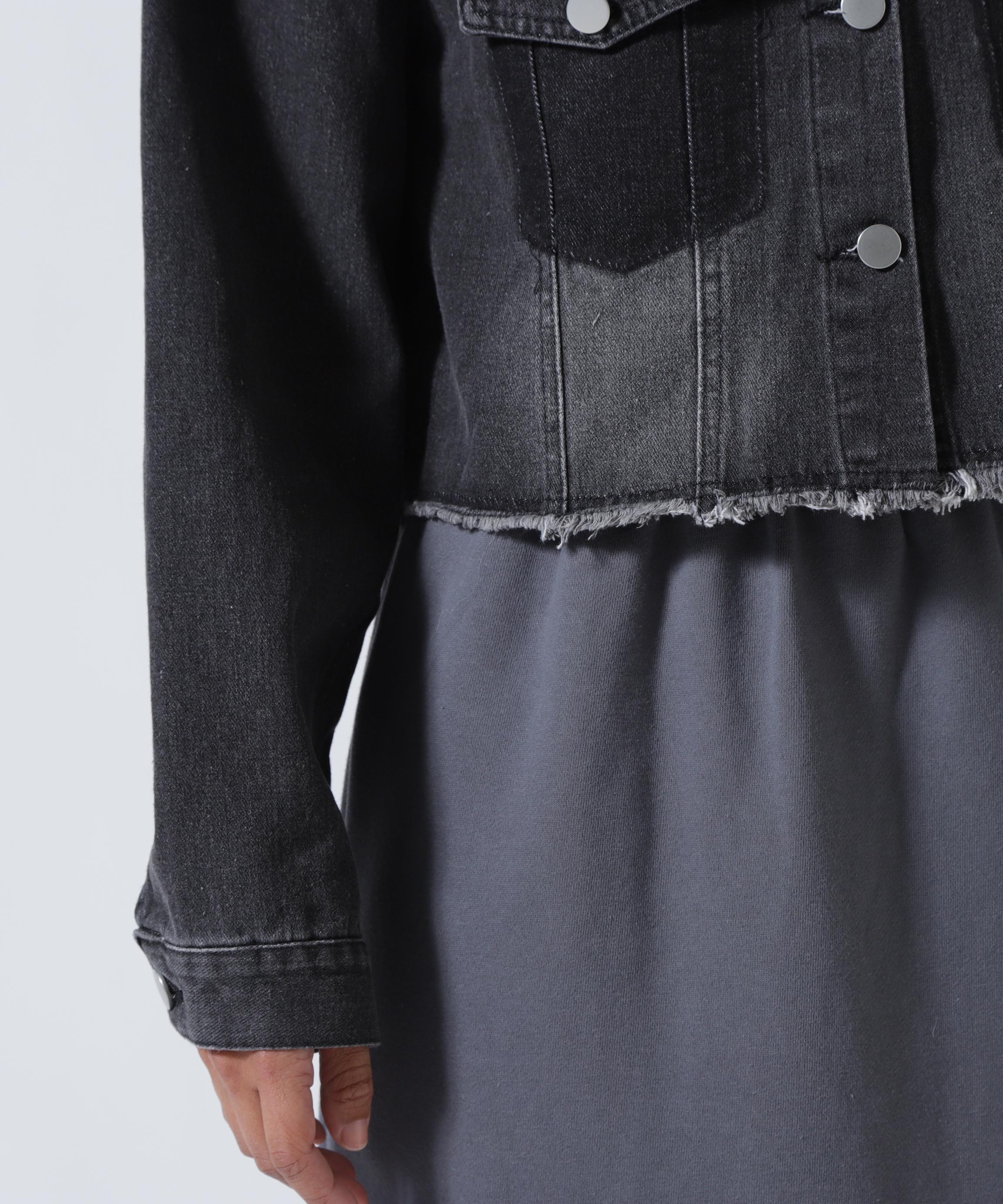 MITSUKI/ミツキ/切りっぱなしクロップドデニムジャケット ブラック