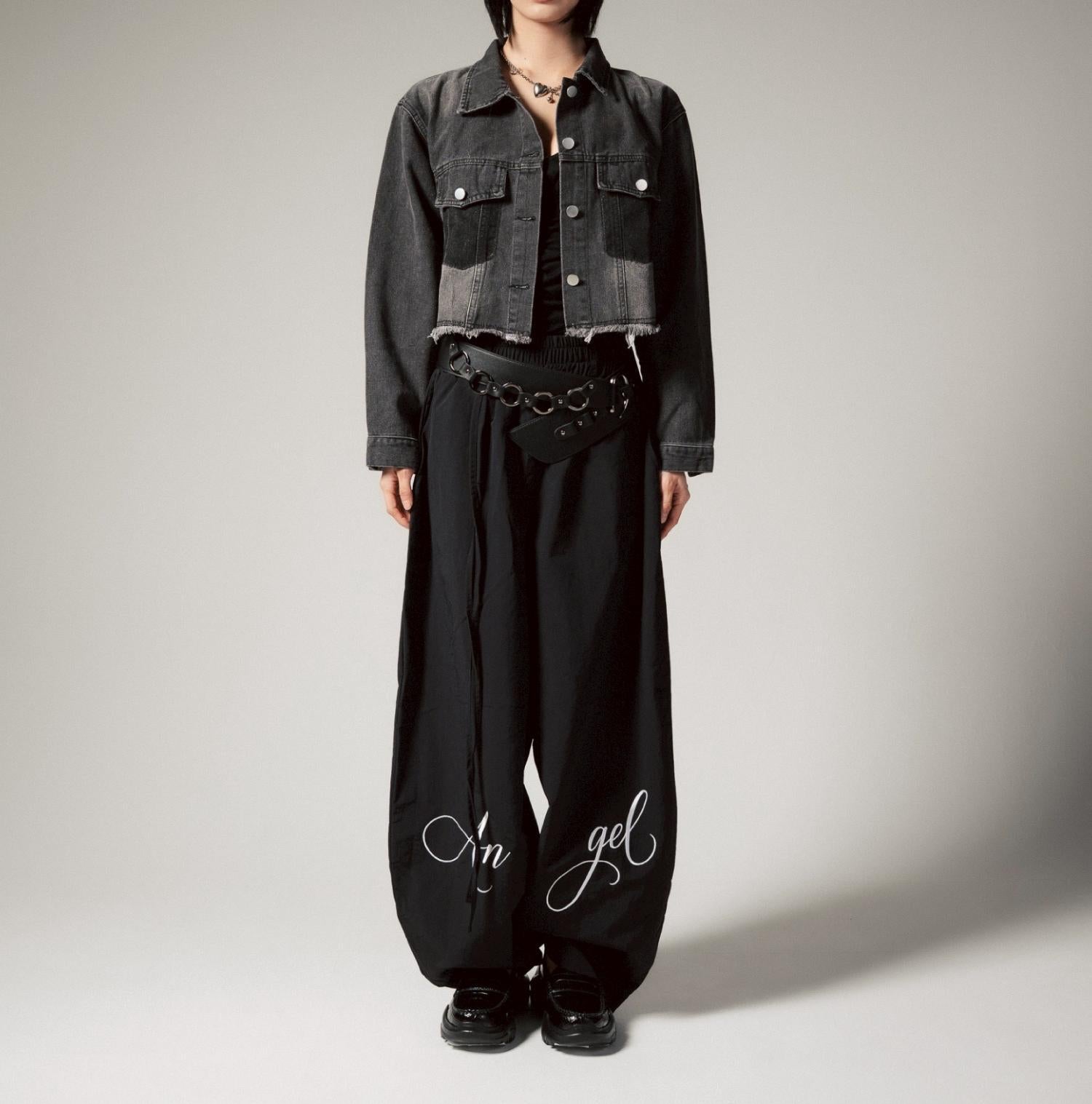 MITSUKI/ミツキ/切りっぱなしクロップドデニムジャケット ブラック