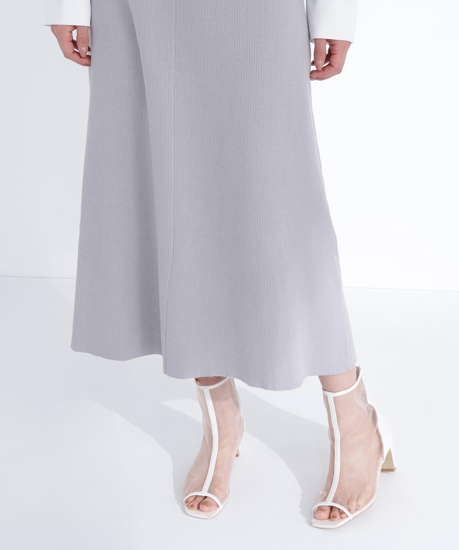 襟付リブニットワンピース グレー×オフ2