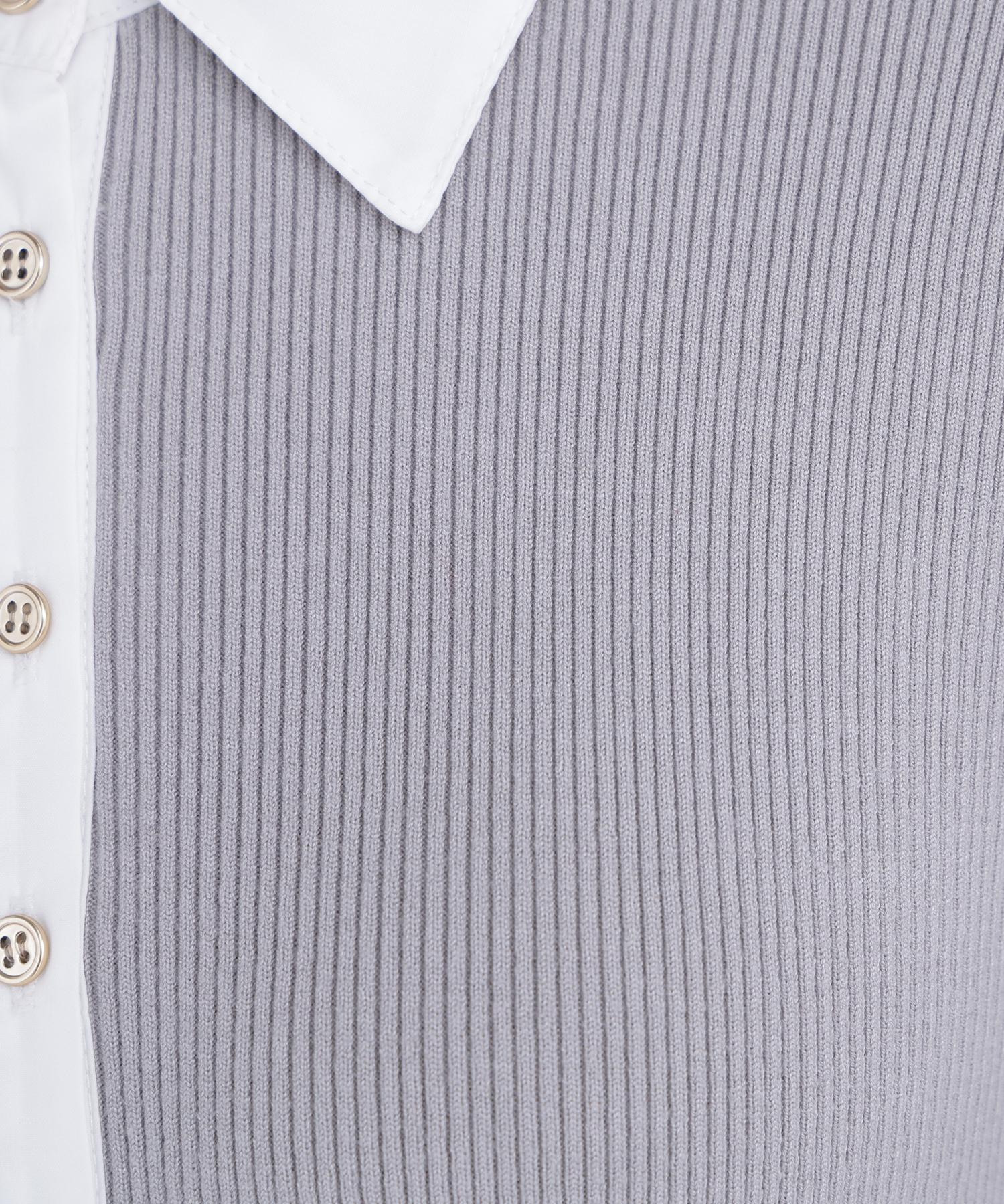襟付リブニットワンピース グレー×オフ2