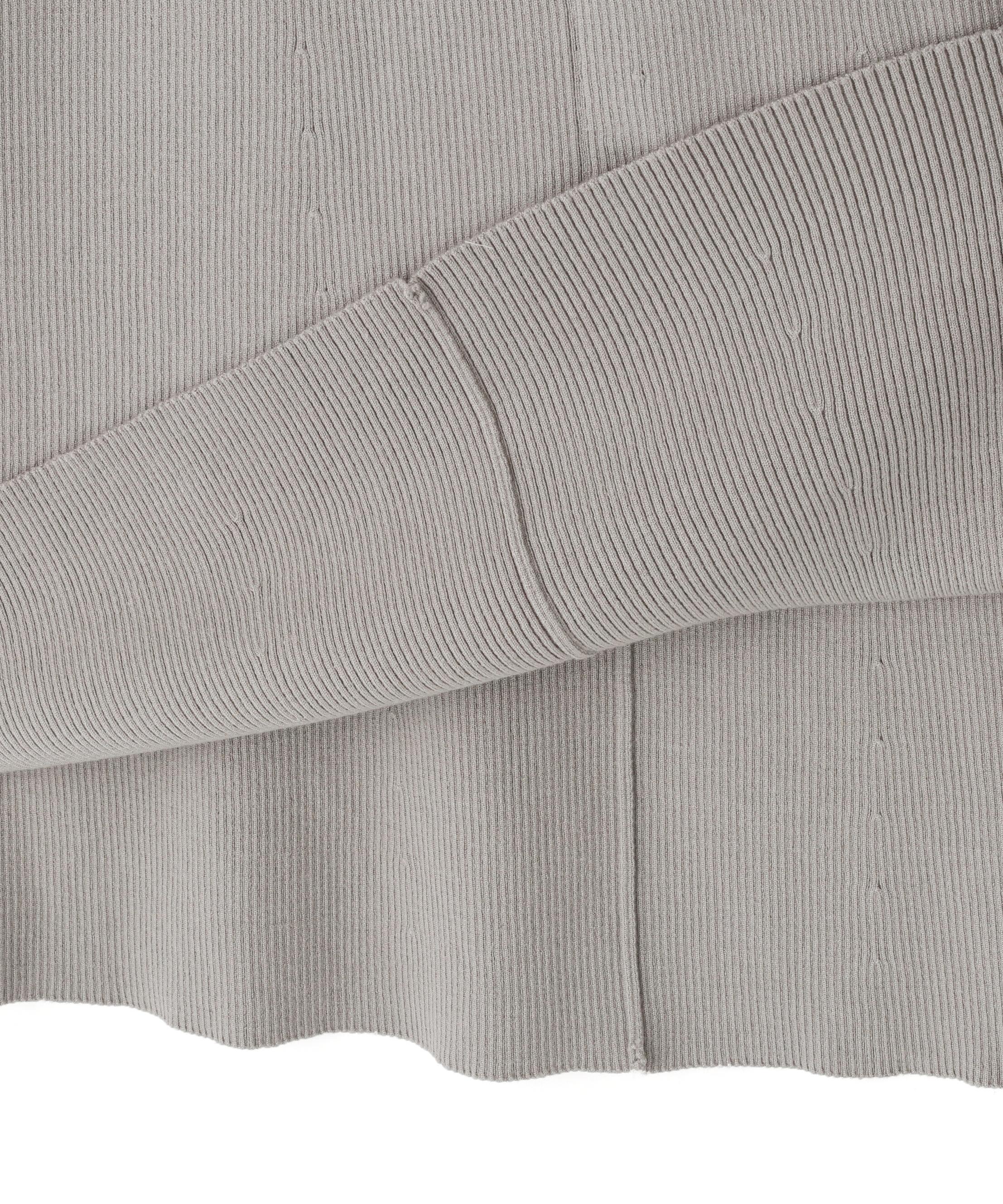 襟付リブニットワンピース グレー×オフ2