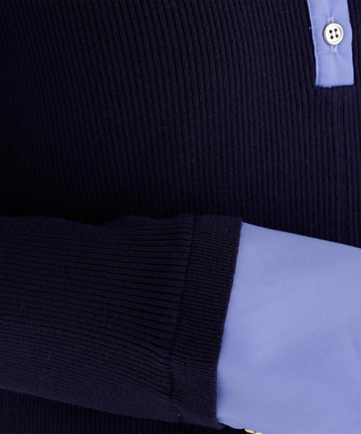襟付リブニットワンピース ネイビー×ブルー2