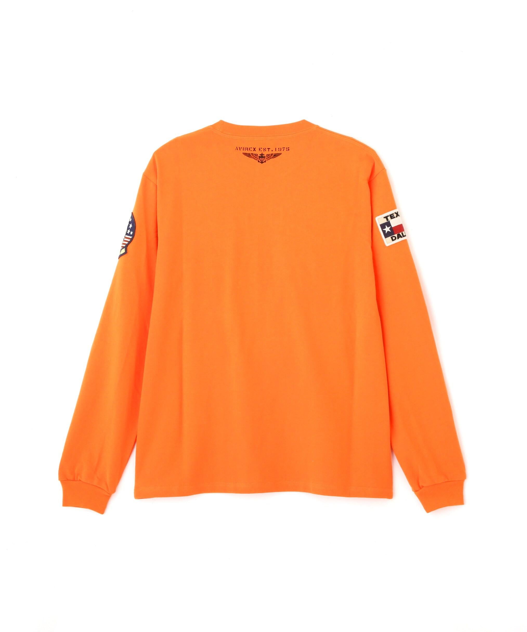 《WER&DEPOT限定》TOP GUN PATCHED L/S T-SHI>T / トップガン パッチド 長袖 Tシャツ / AVI>EX オレンジ
