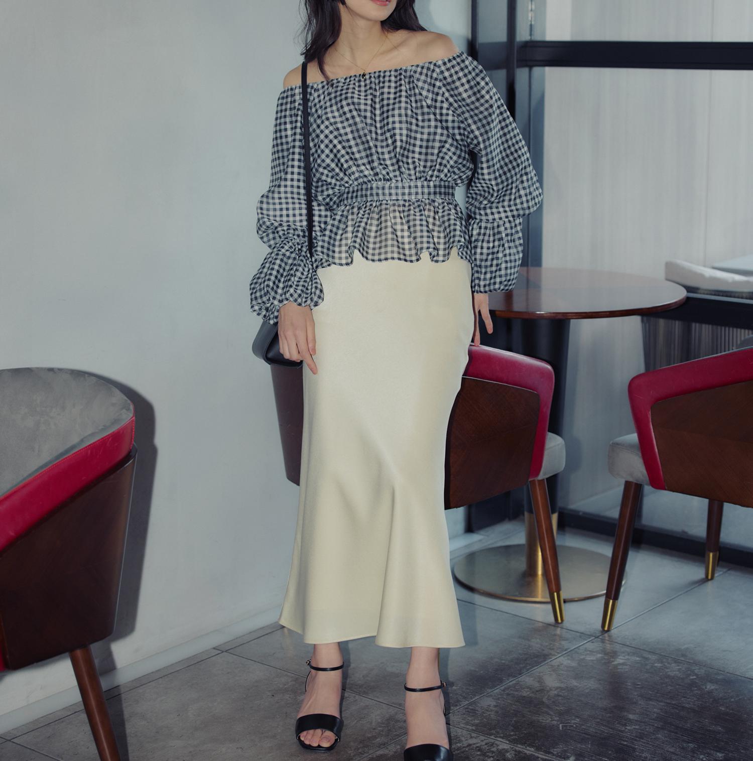 バイアスサテンナロースカート イエロー