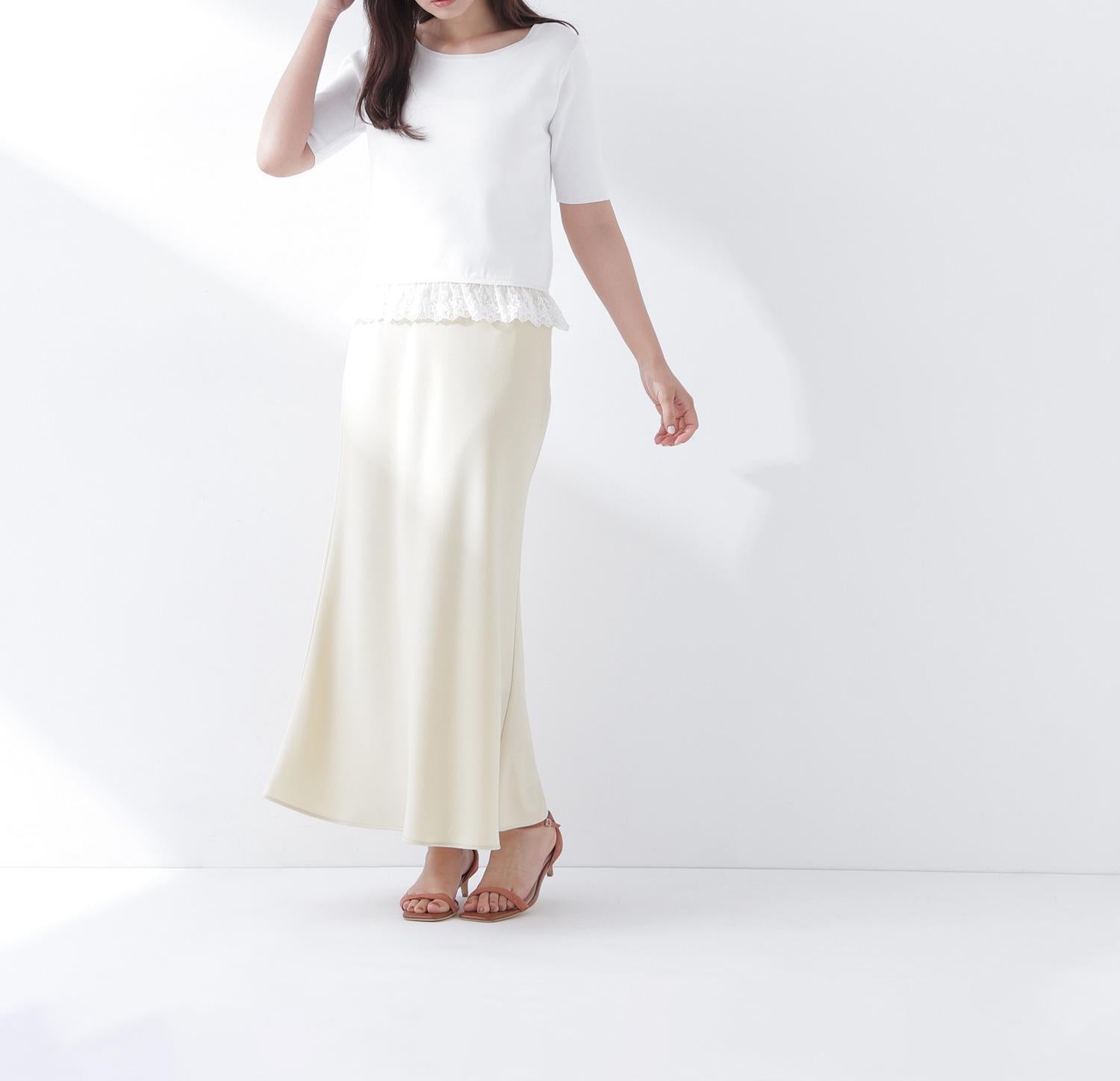 バイアスサテンナロースカート イエロー