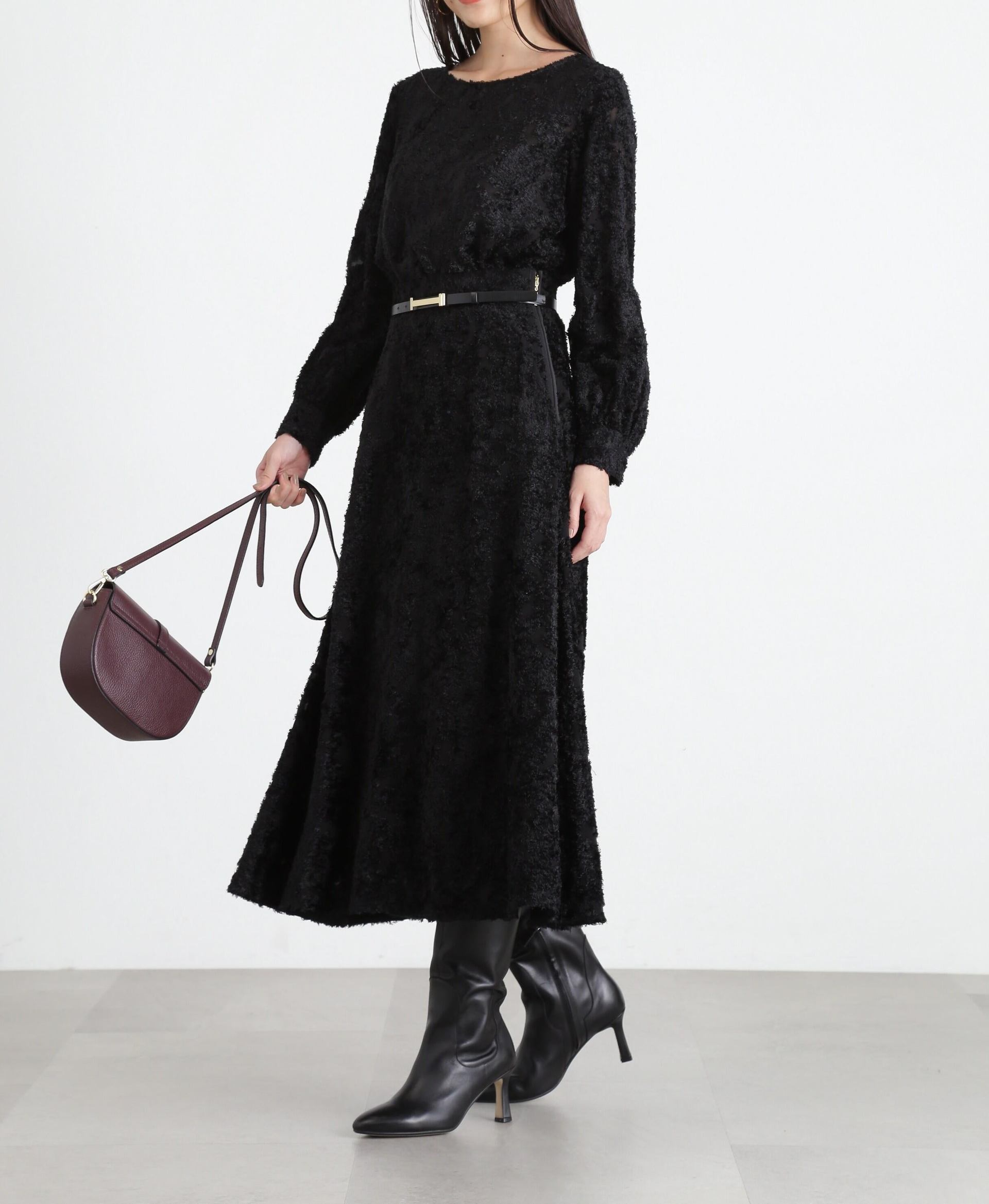 ◆カットジャガードフレアスカート ブラック