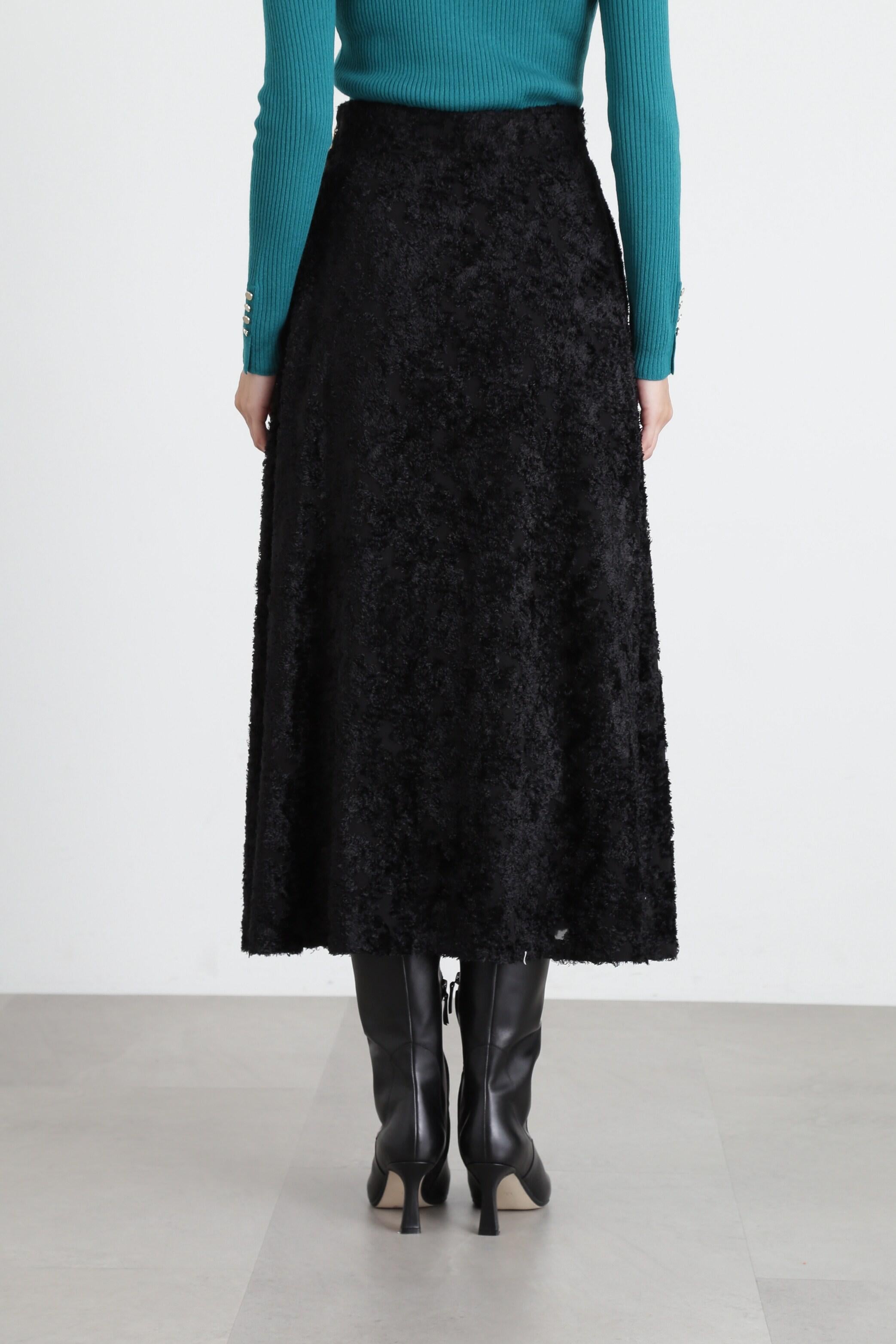 ◆カットジャガードフレアスカート ブラック