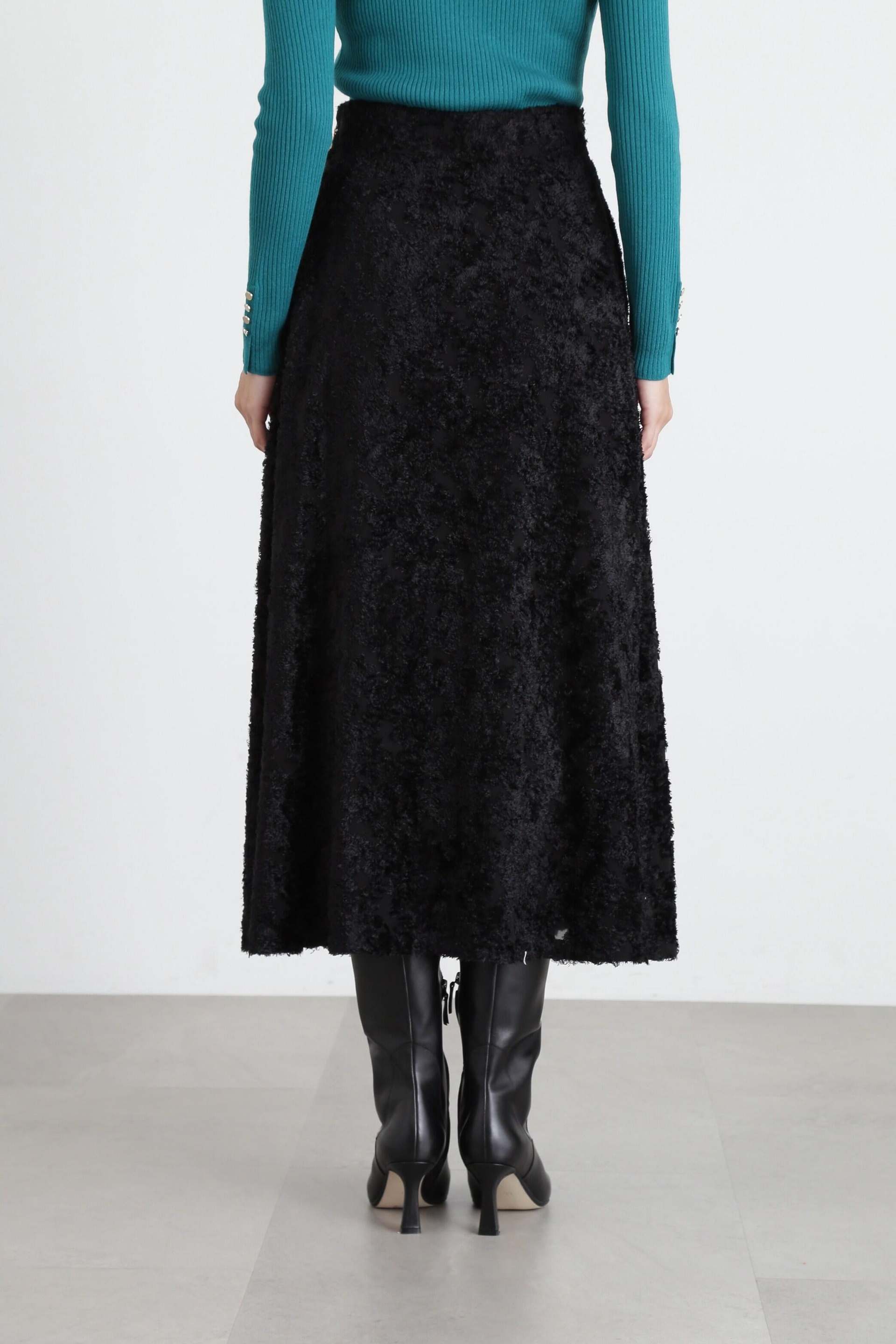 ◆カットジャガードフレアスカート ブラック