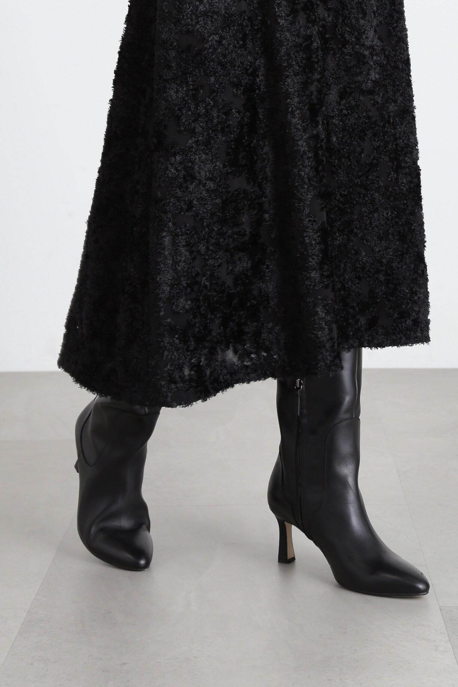 ◆カットジャガードフレアスカート ブラック