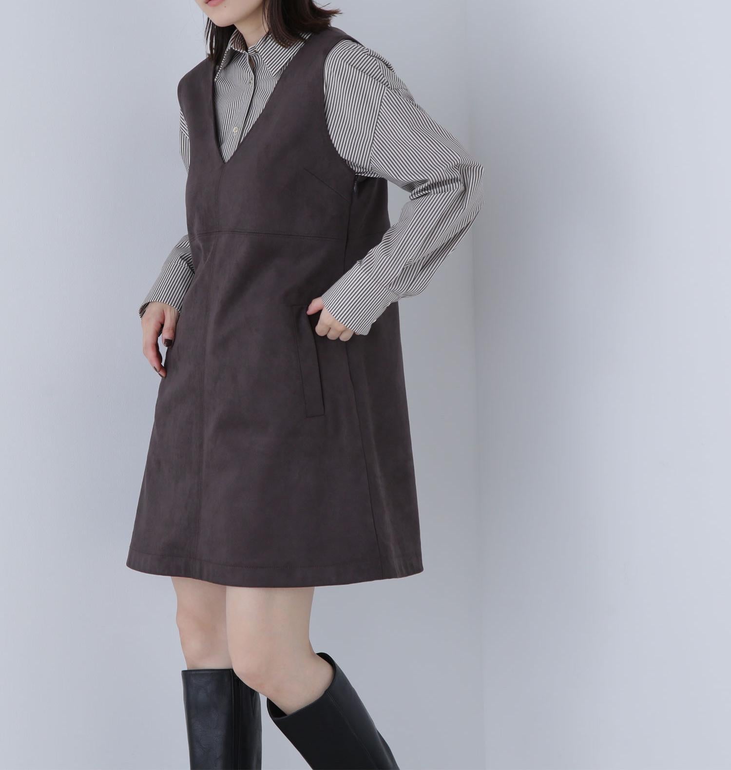 フェイクスウェードミニジャンスカ チャコール1