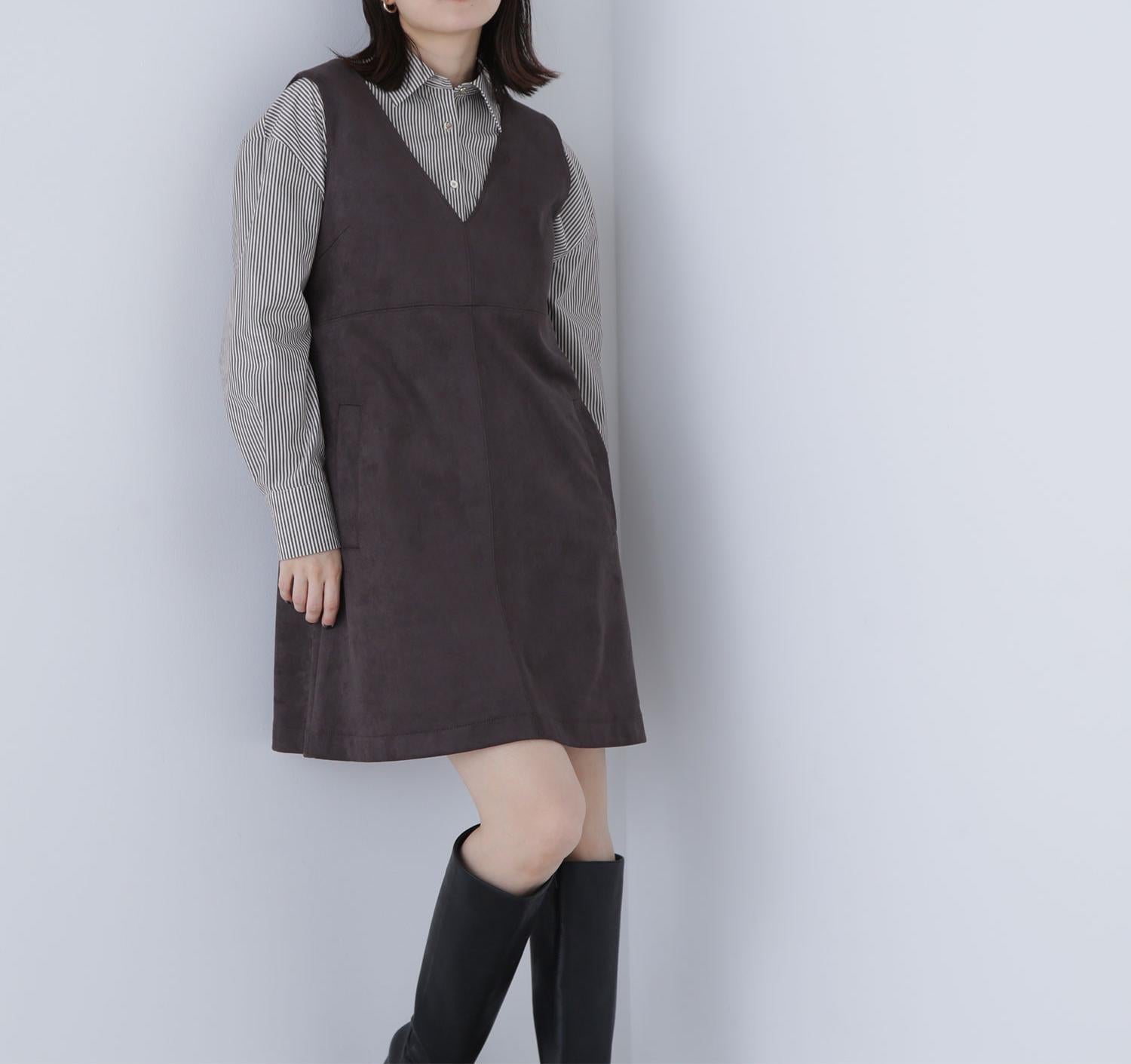 フェイクスウェードミニジャンスカ チャコール1