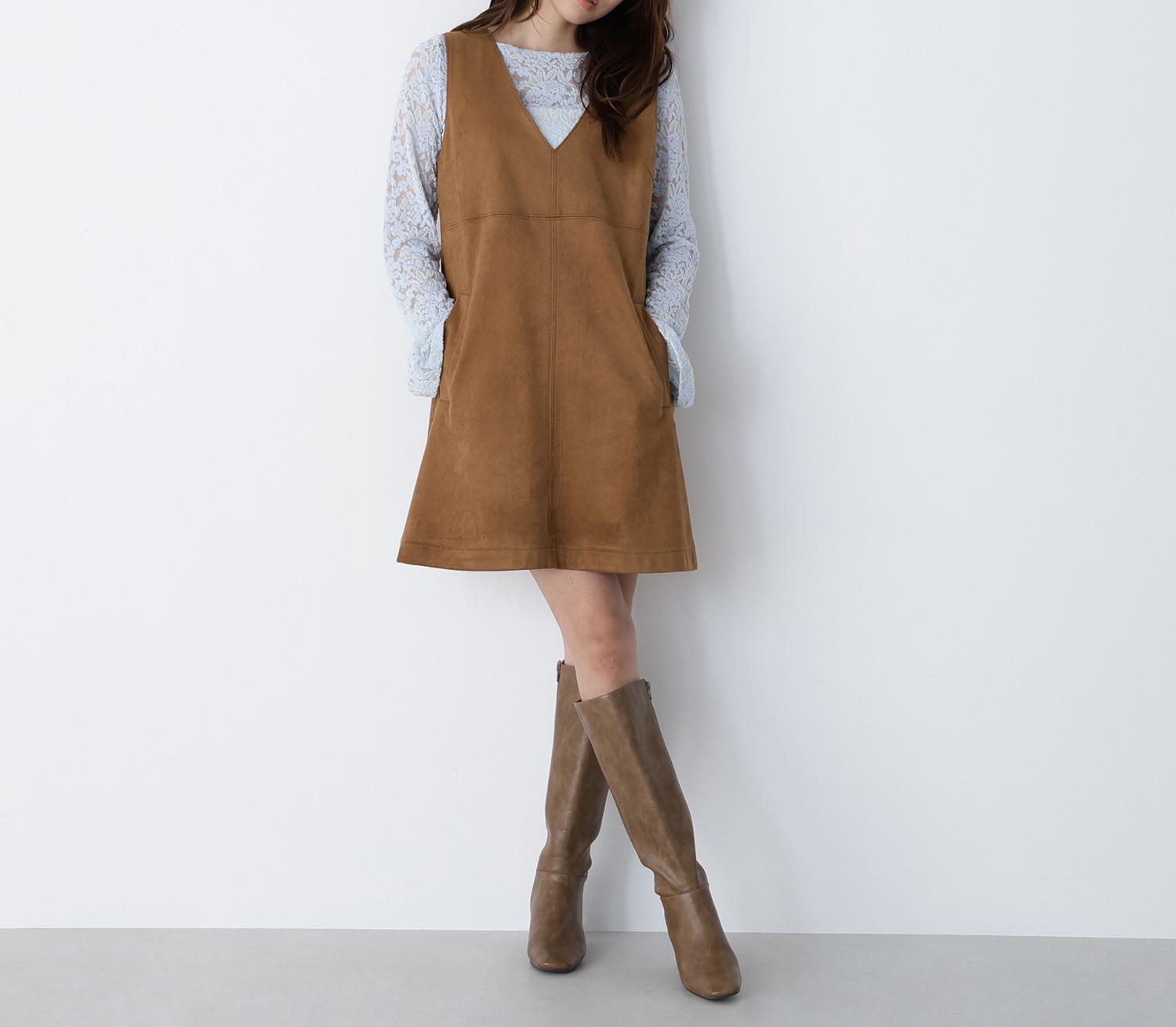 フェイクスウェードミニジャンスカ キャメル1