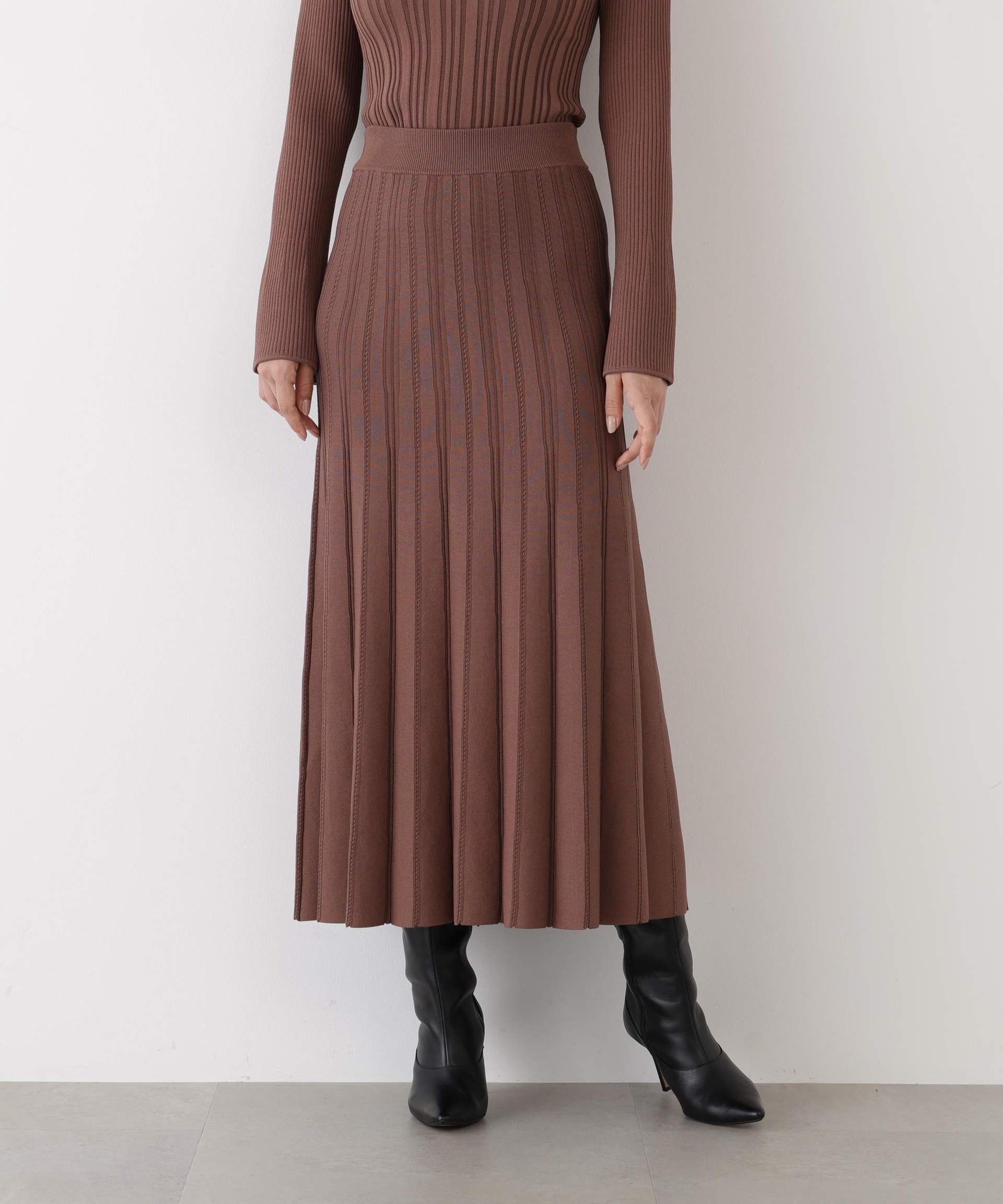◆ニットプリーツフレアースカート モカ6