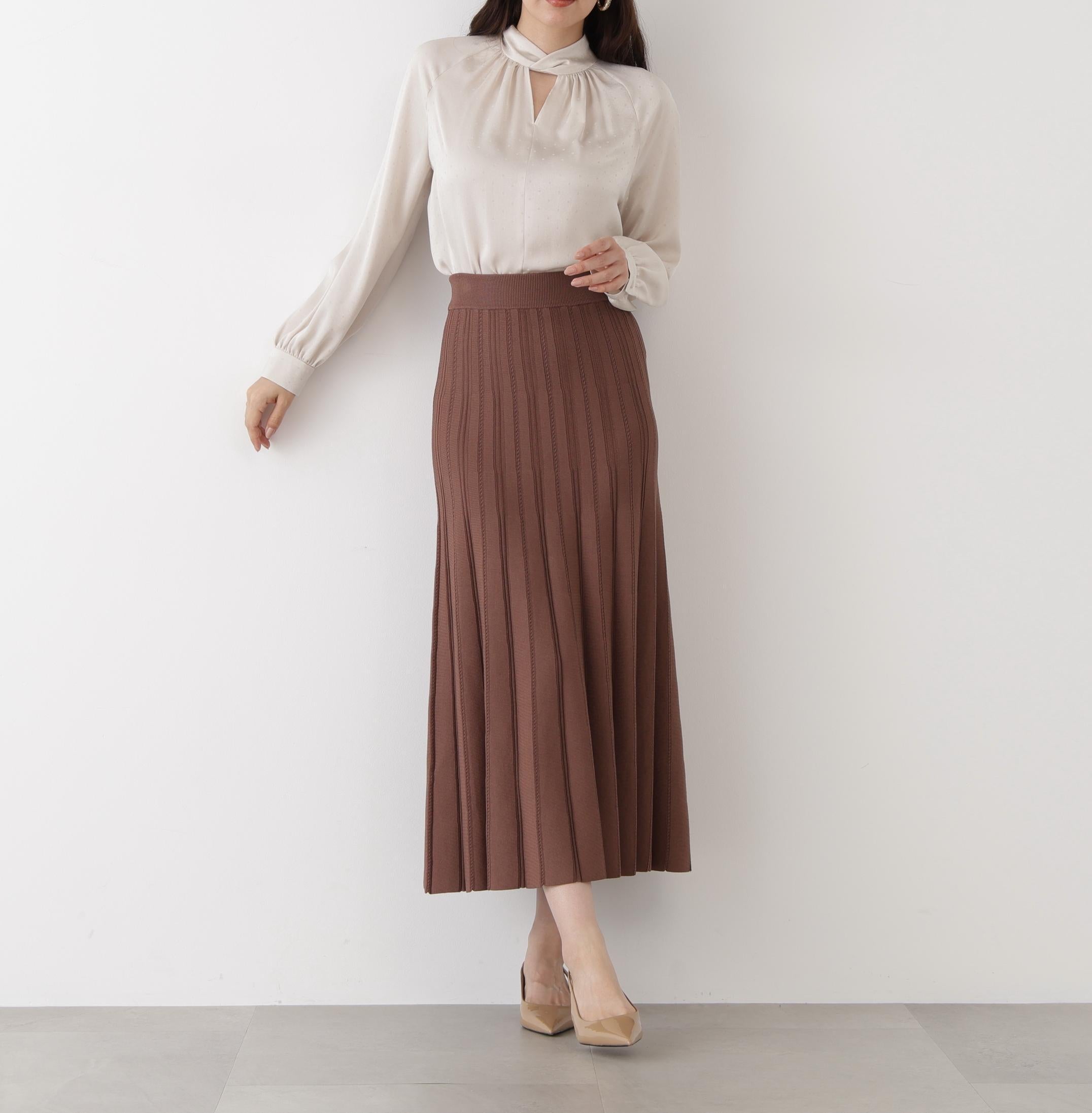 ◆ニットプリーツフレアースカート モカ6