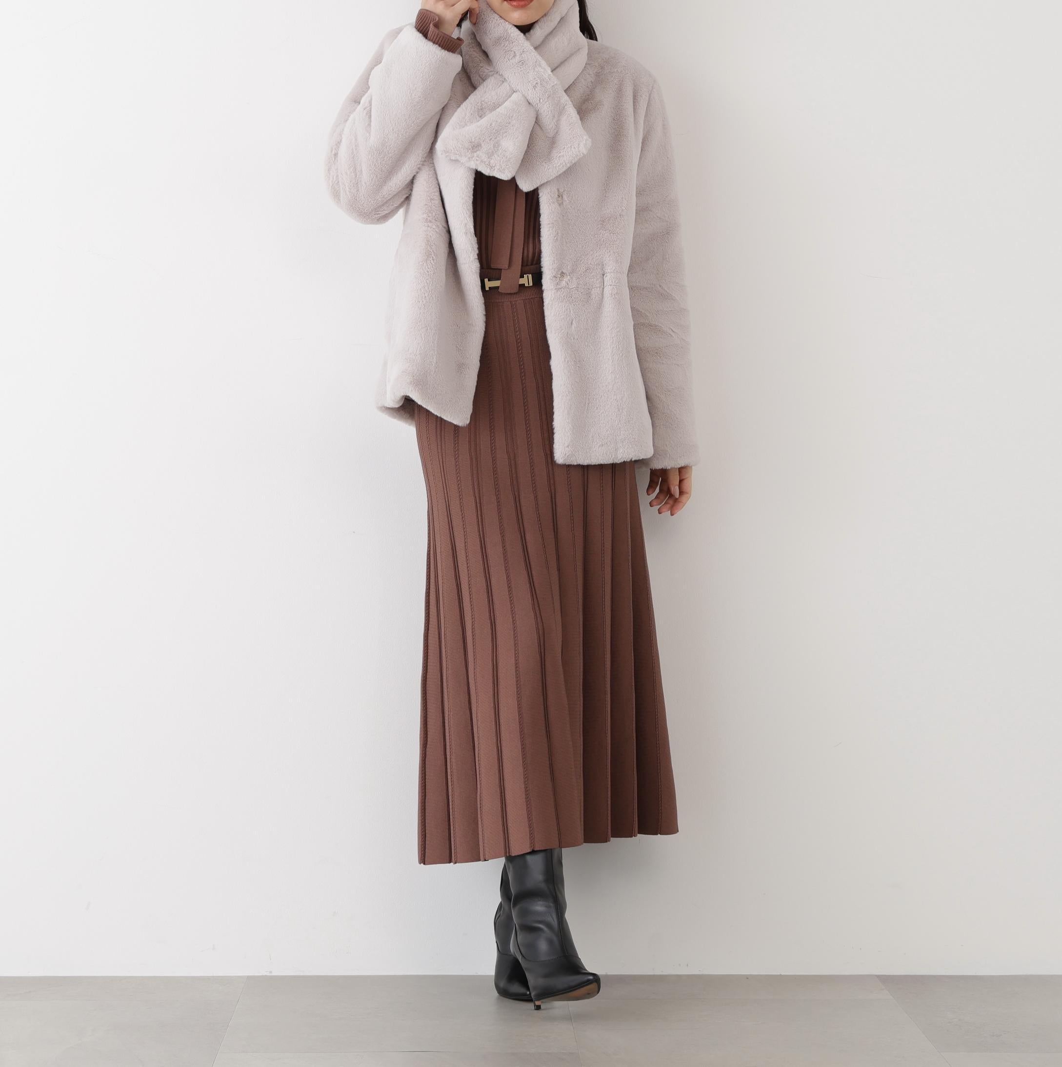 ◆ニットプリーツフレアースカート モカ6