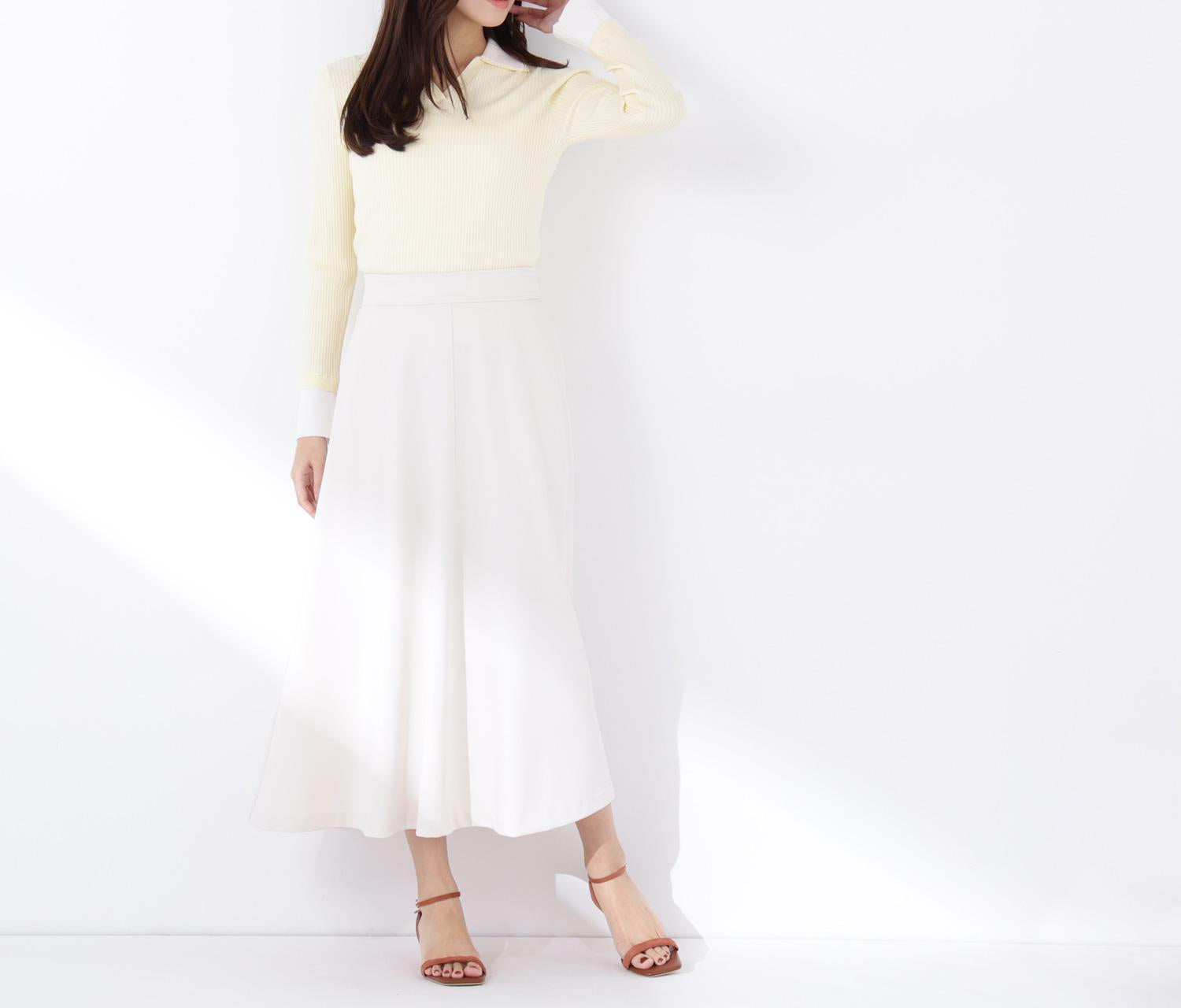 ストレッチカルゼシリーズ フレアスカート オフホワイト1