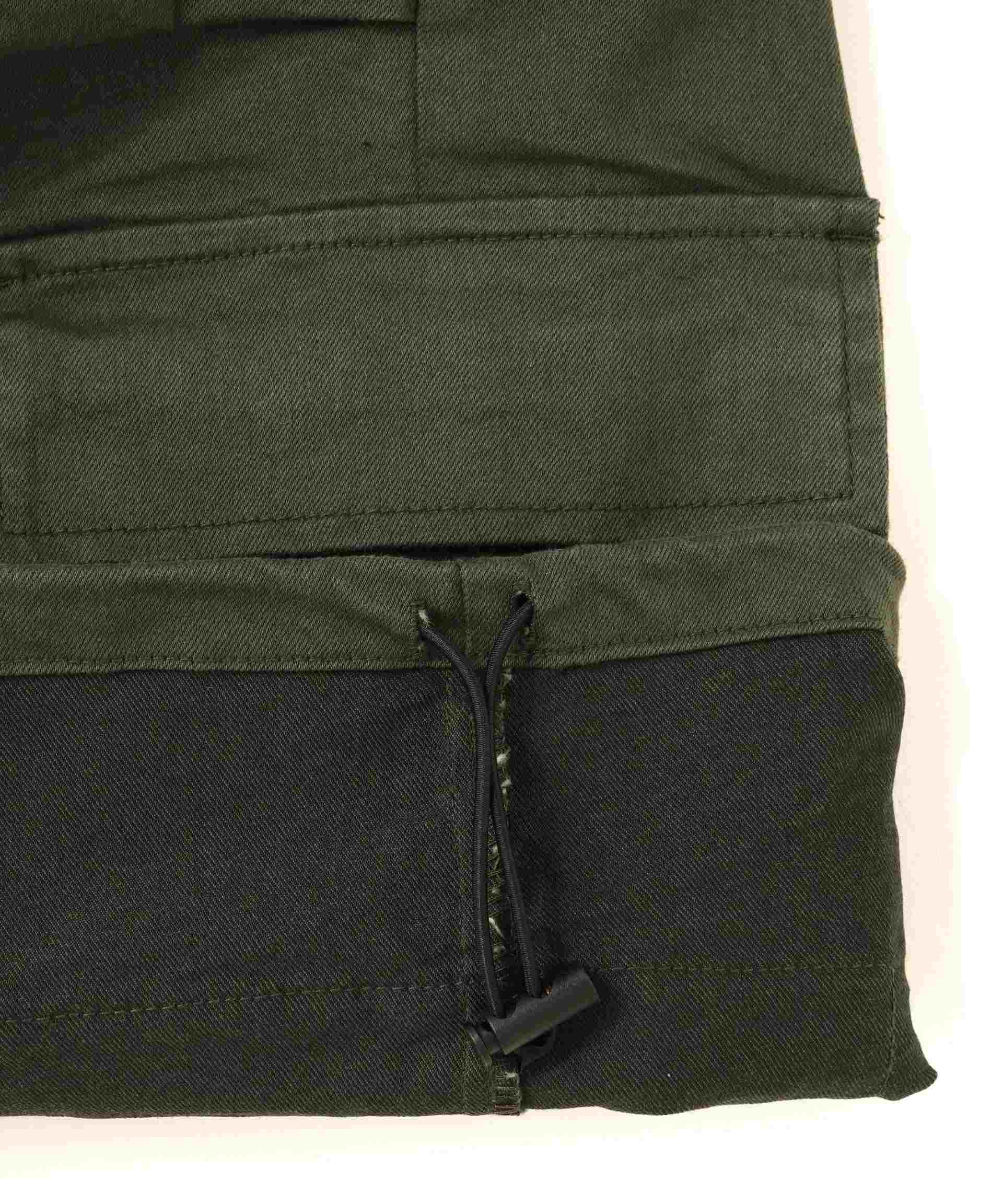 DankeSchon/ダンケシェーン/ST>ETCH TWILL ZIP W-POCKET WIDE PANTS カーキ