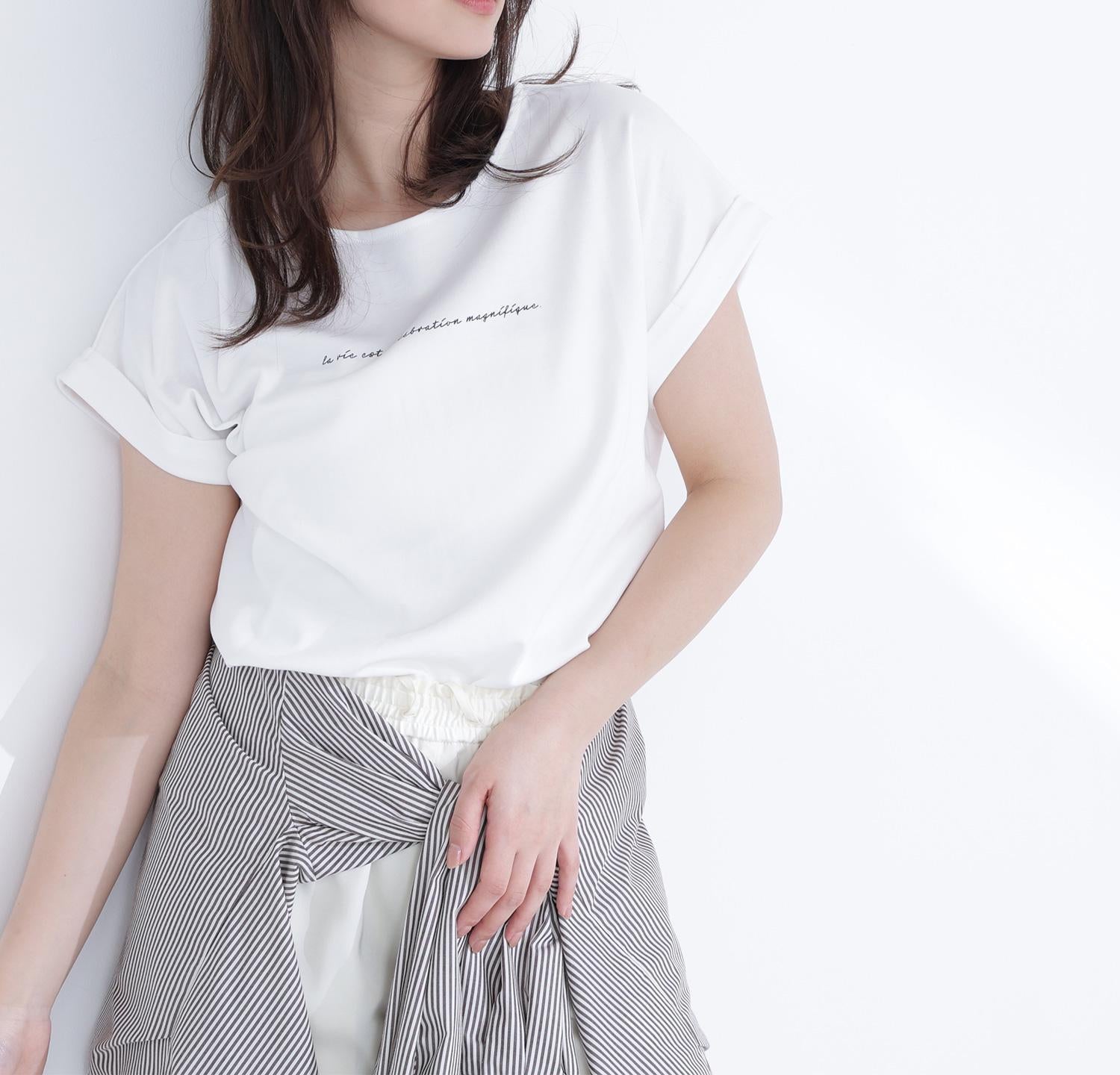 切替スリーブロゴTシャツ オフホワイト1