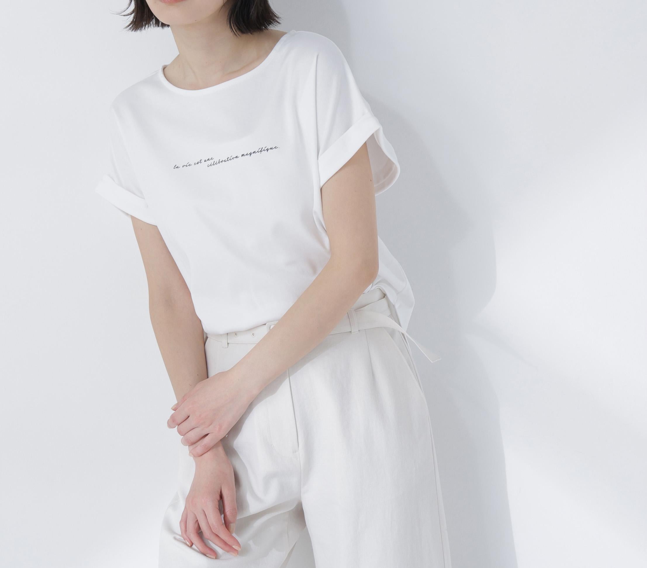 切替スリーブロゴTシャツ オフホワイト1
