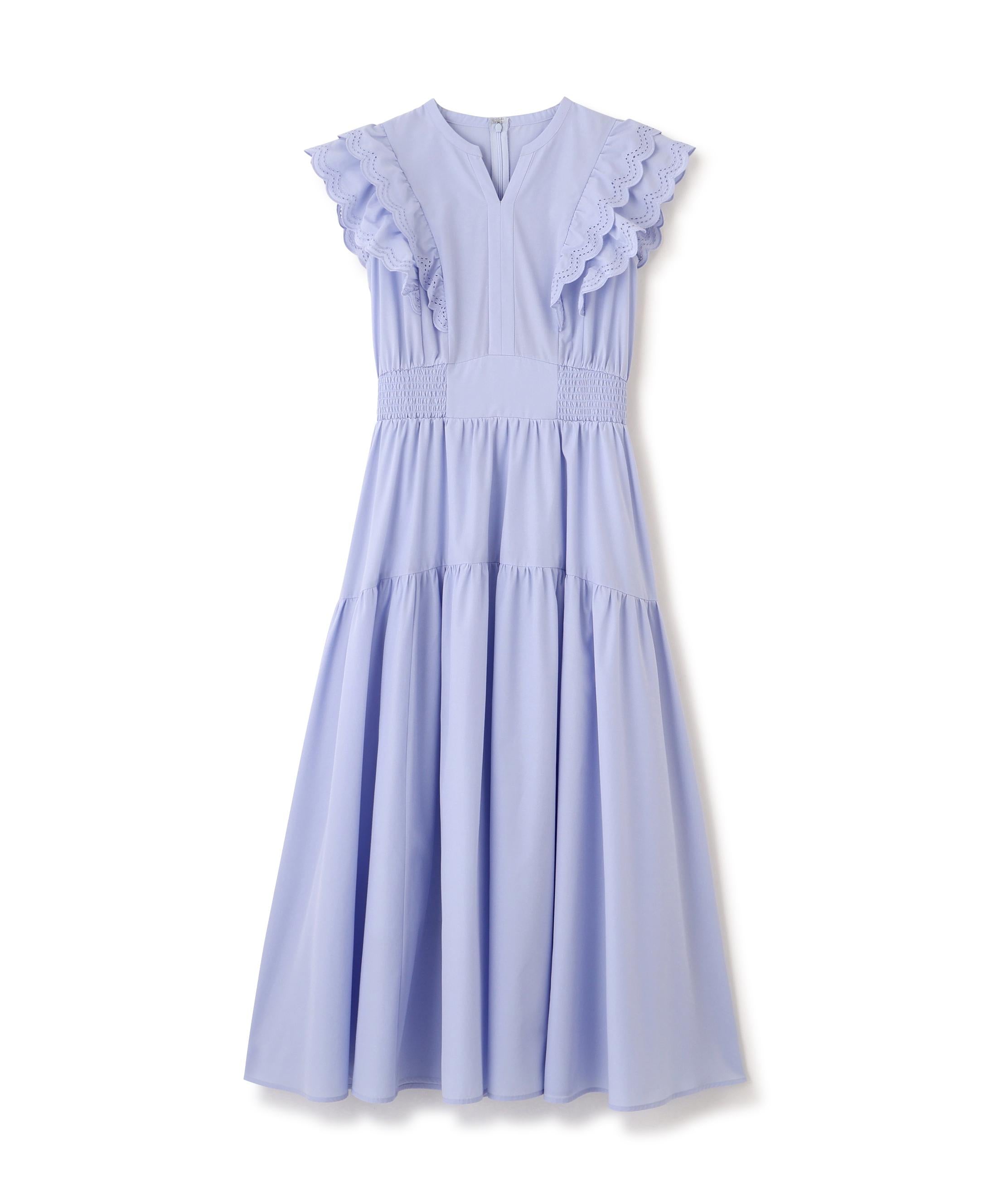 カットワークカラーワンピース ブルー