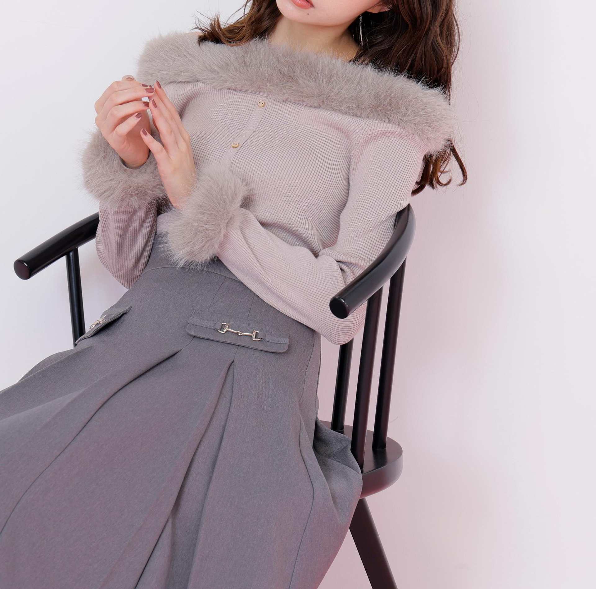 フェイクファートリムニット ピンク