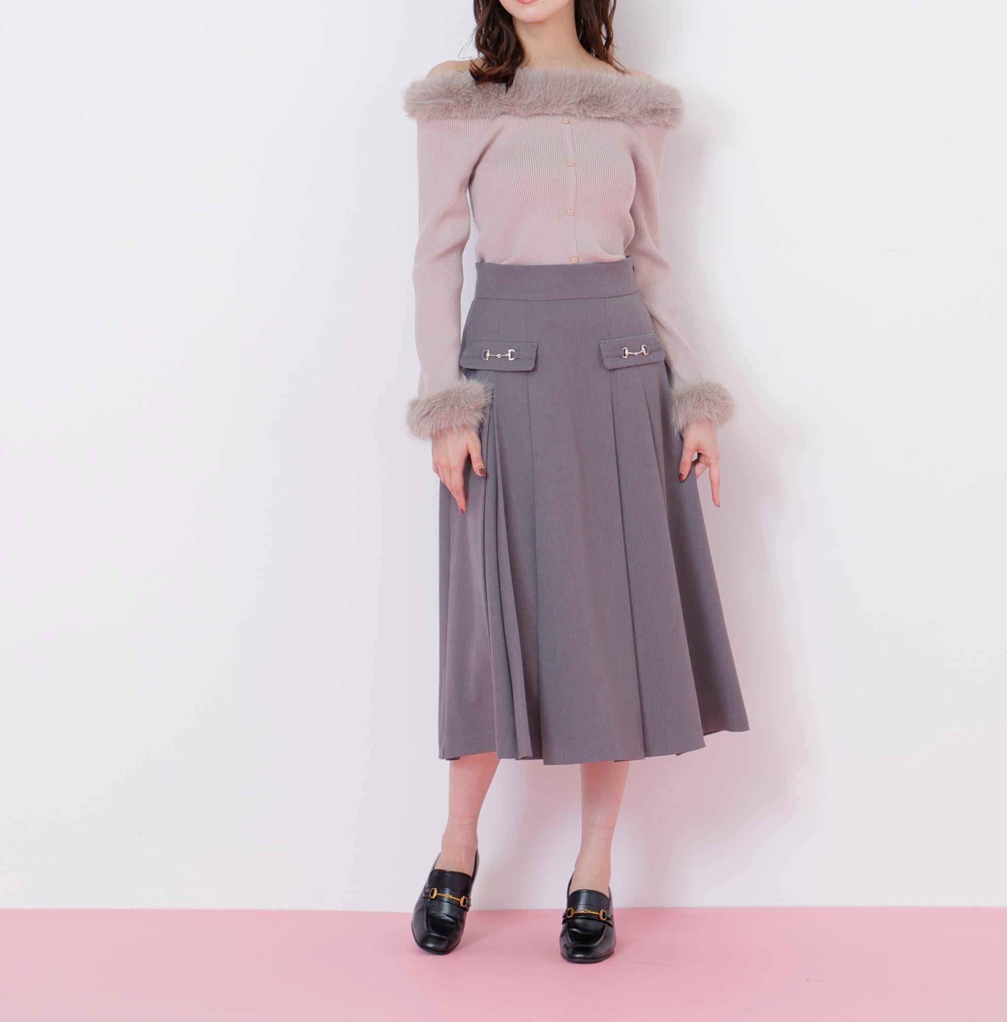 フェイクファートリムニット ピンク