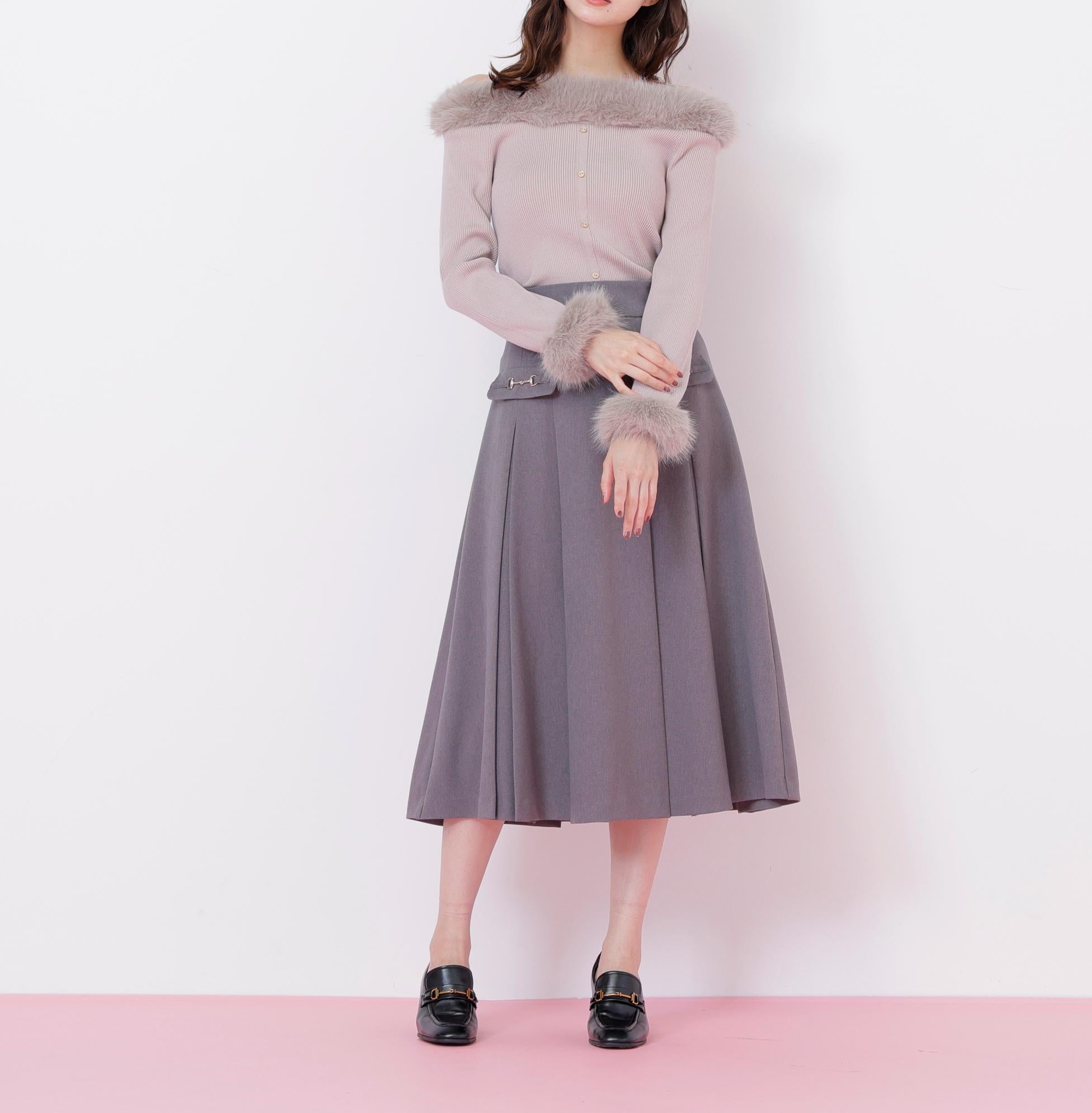 フェイクファートリムニット ピンク