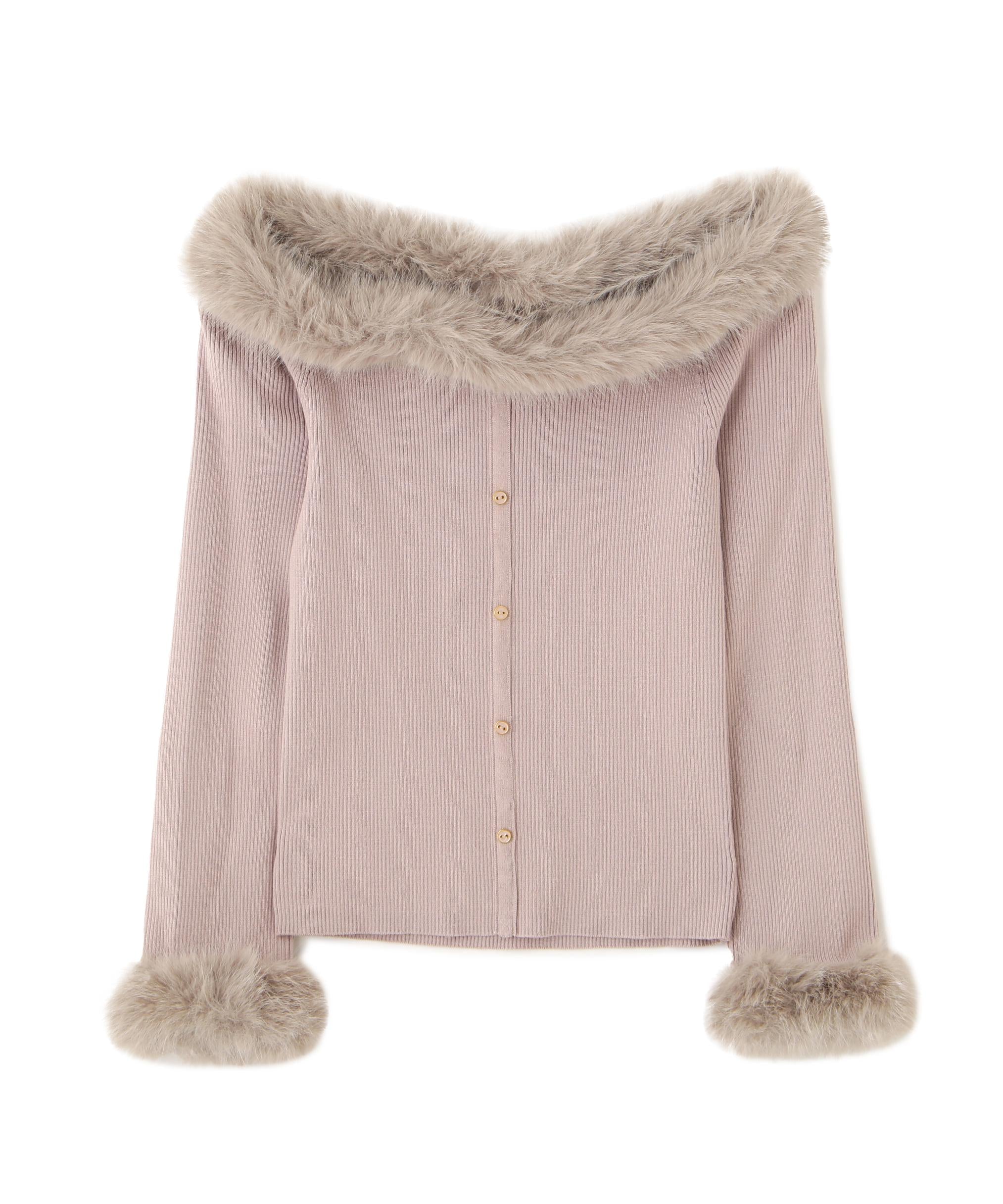 フェイクファートリムニット ピンク