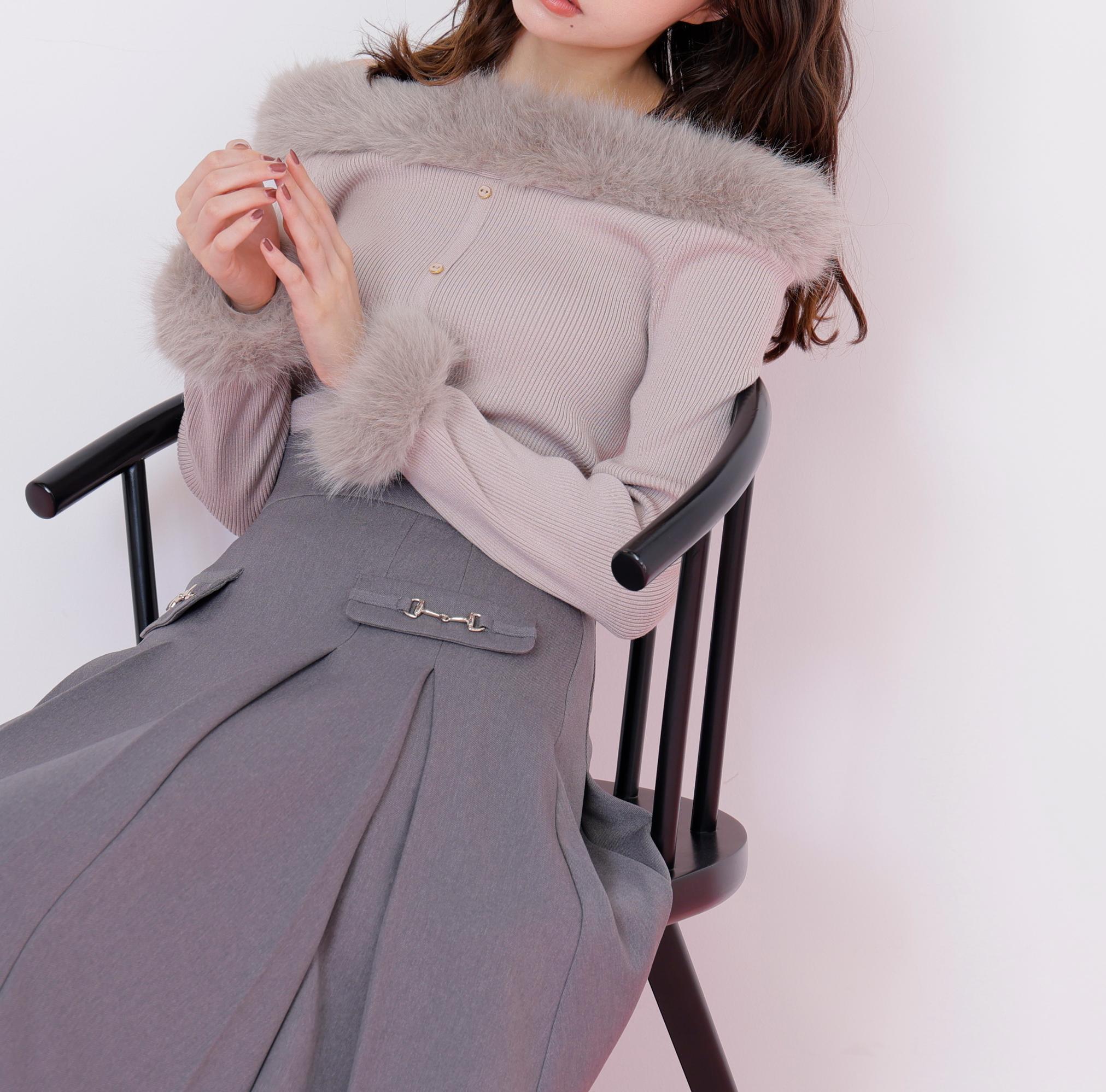 フェイクファートリムニット ピンク