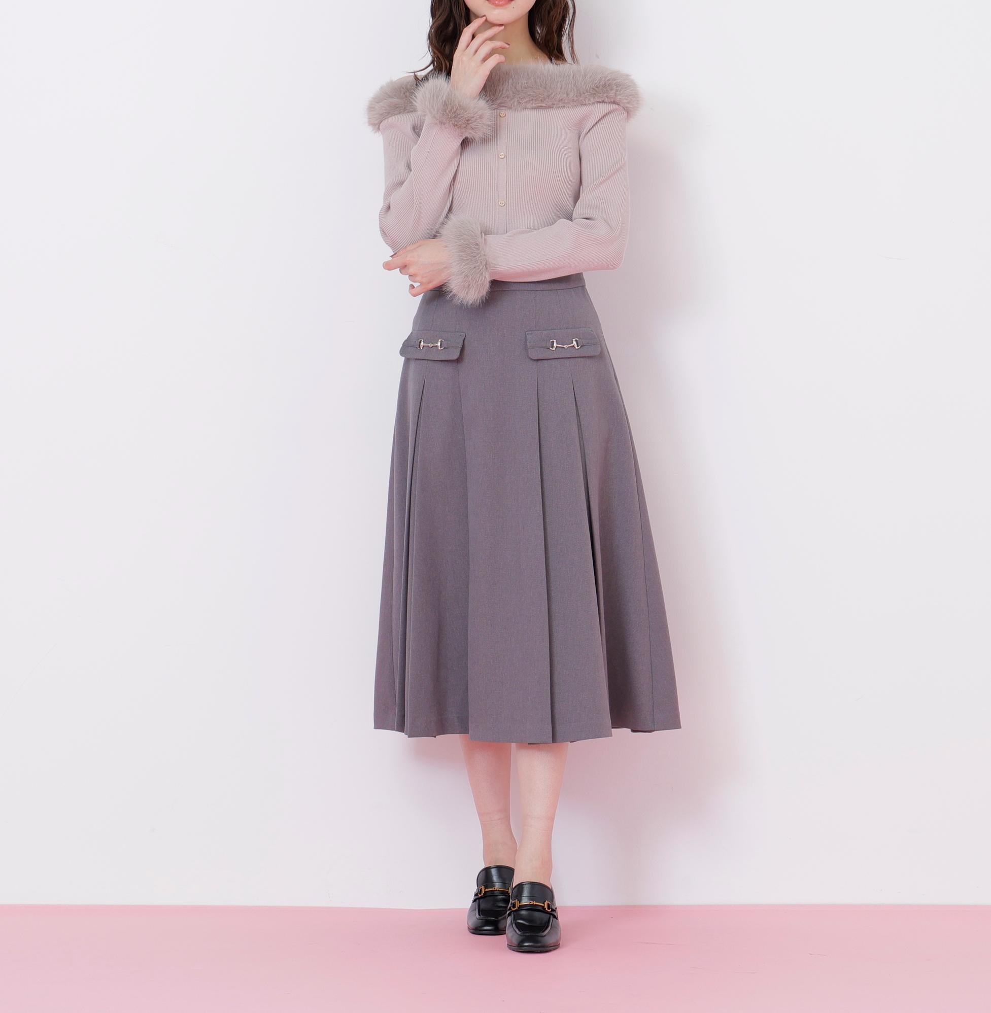 フェイクファートリムニット ピンク