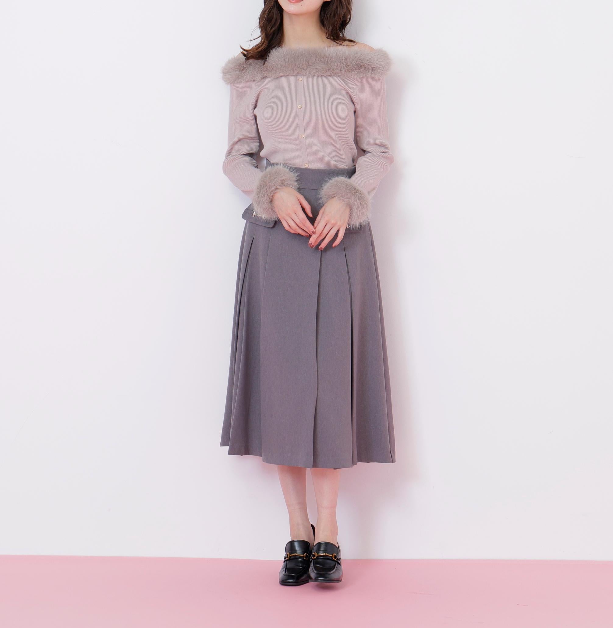 フェイクファートリムニット ピンク