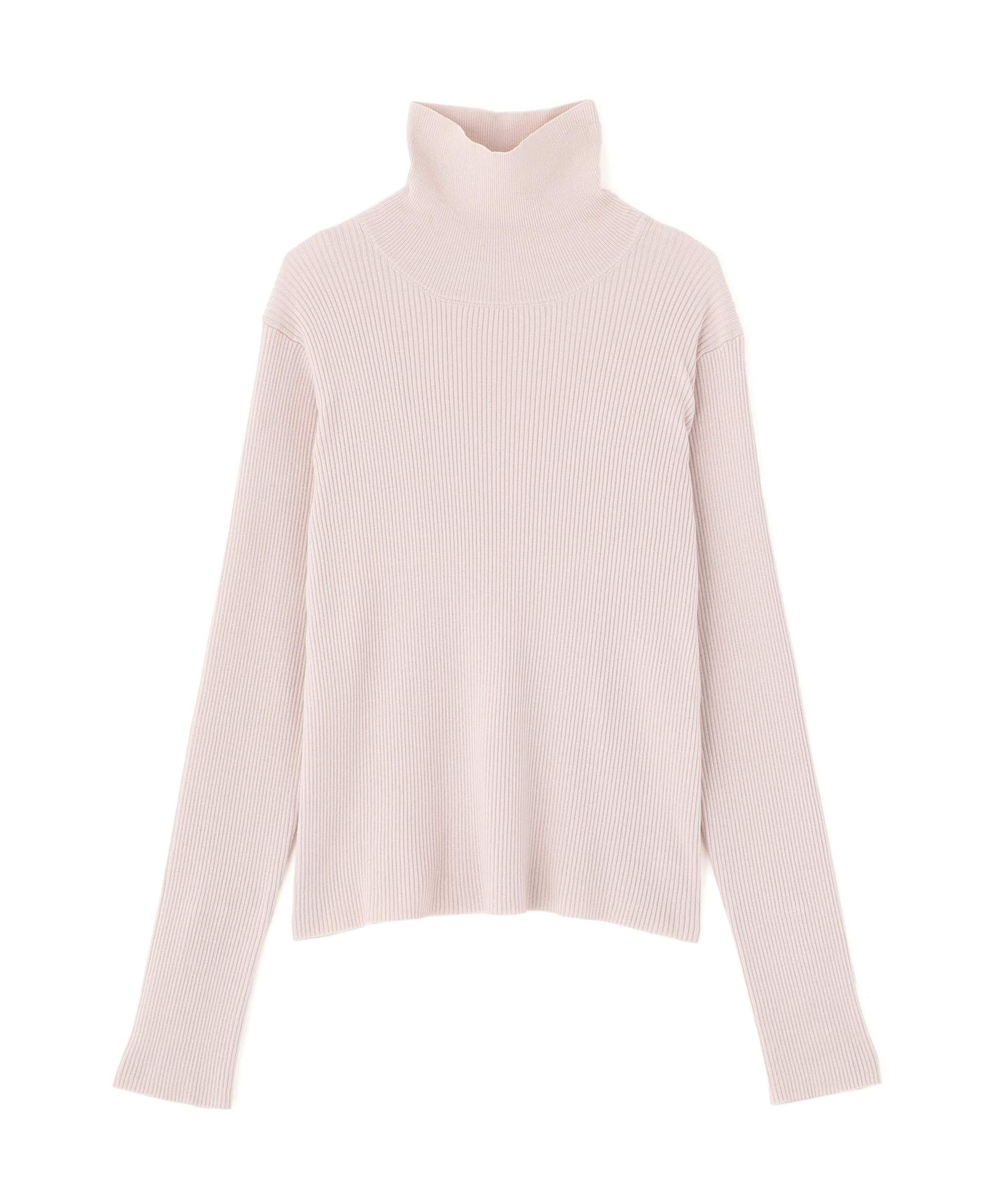 袖金ボタンリブタートルニット ピンク