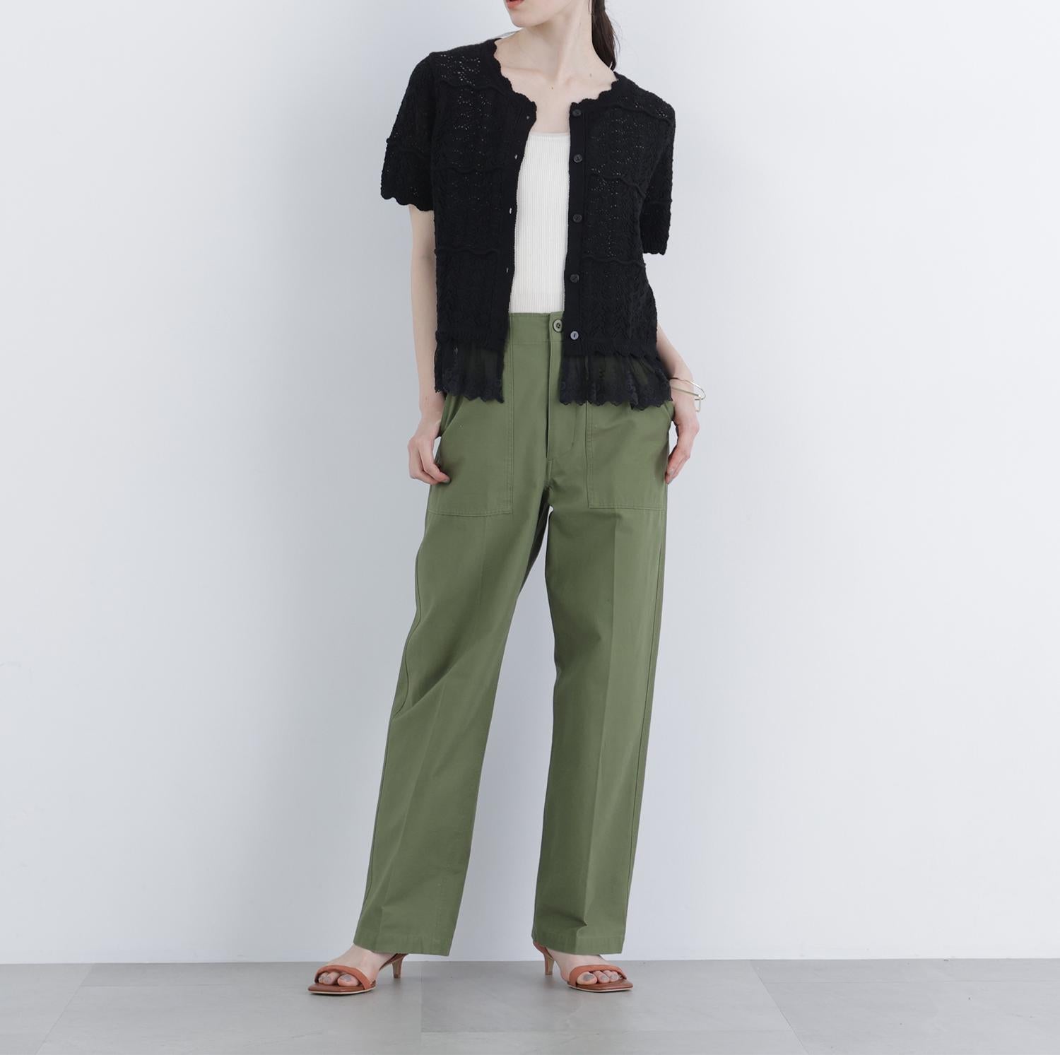 〈N.〉レースドッキング透かし編みカーディガン ブラック