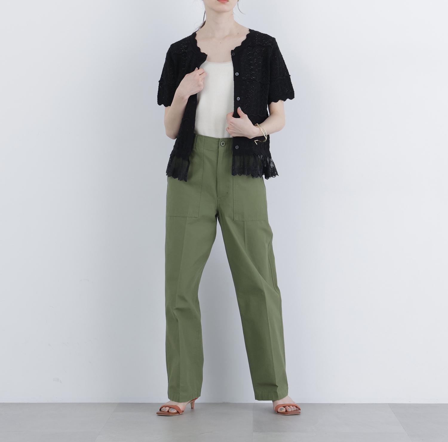 〈N.〉レースドッキング透かし編みカーディガン ブラック